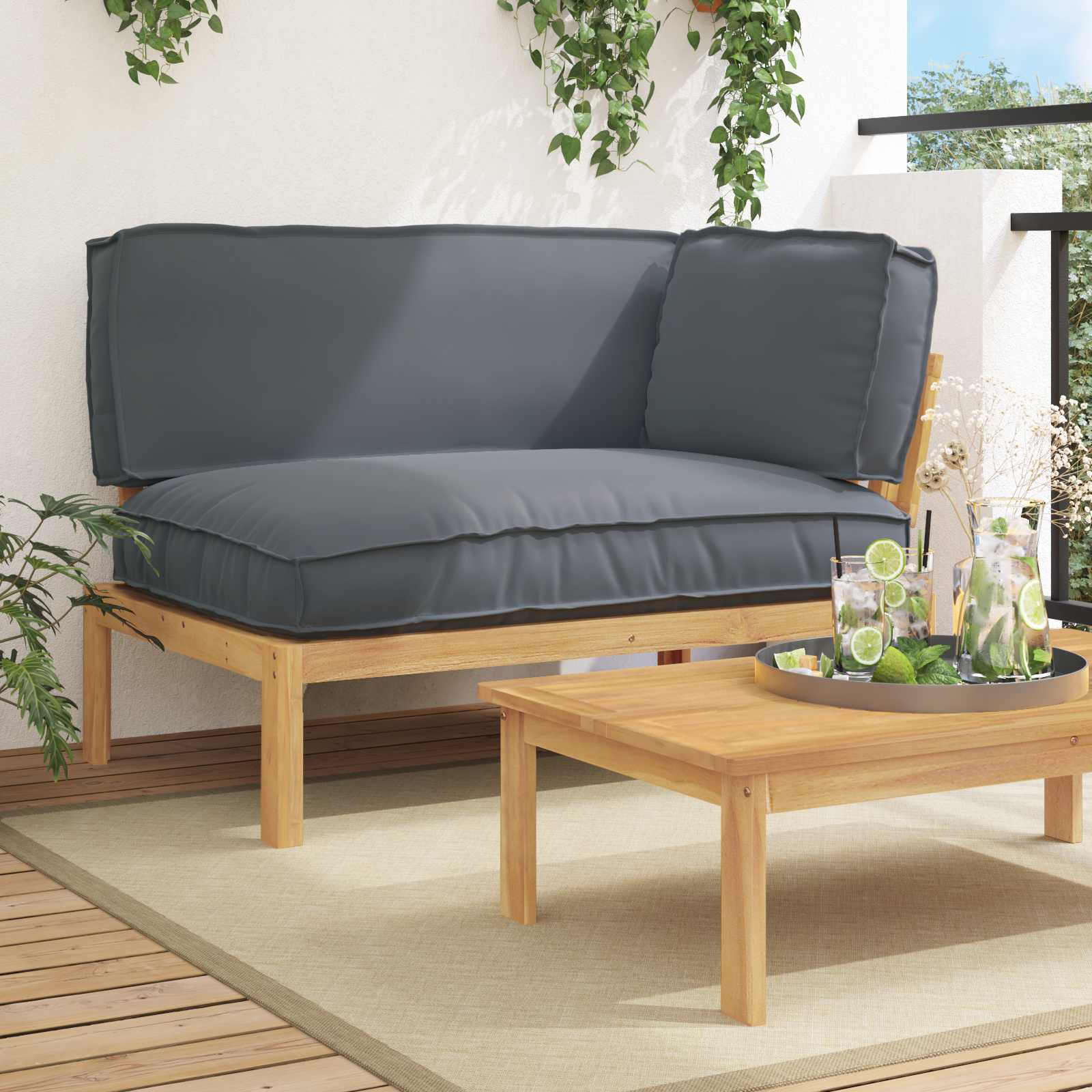 vidaXL Bankstel Effen Antraciet 131,5 x 92 x 69 cm Massief Acaciahout