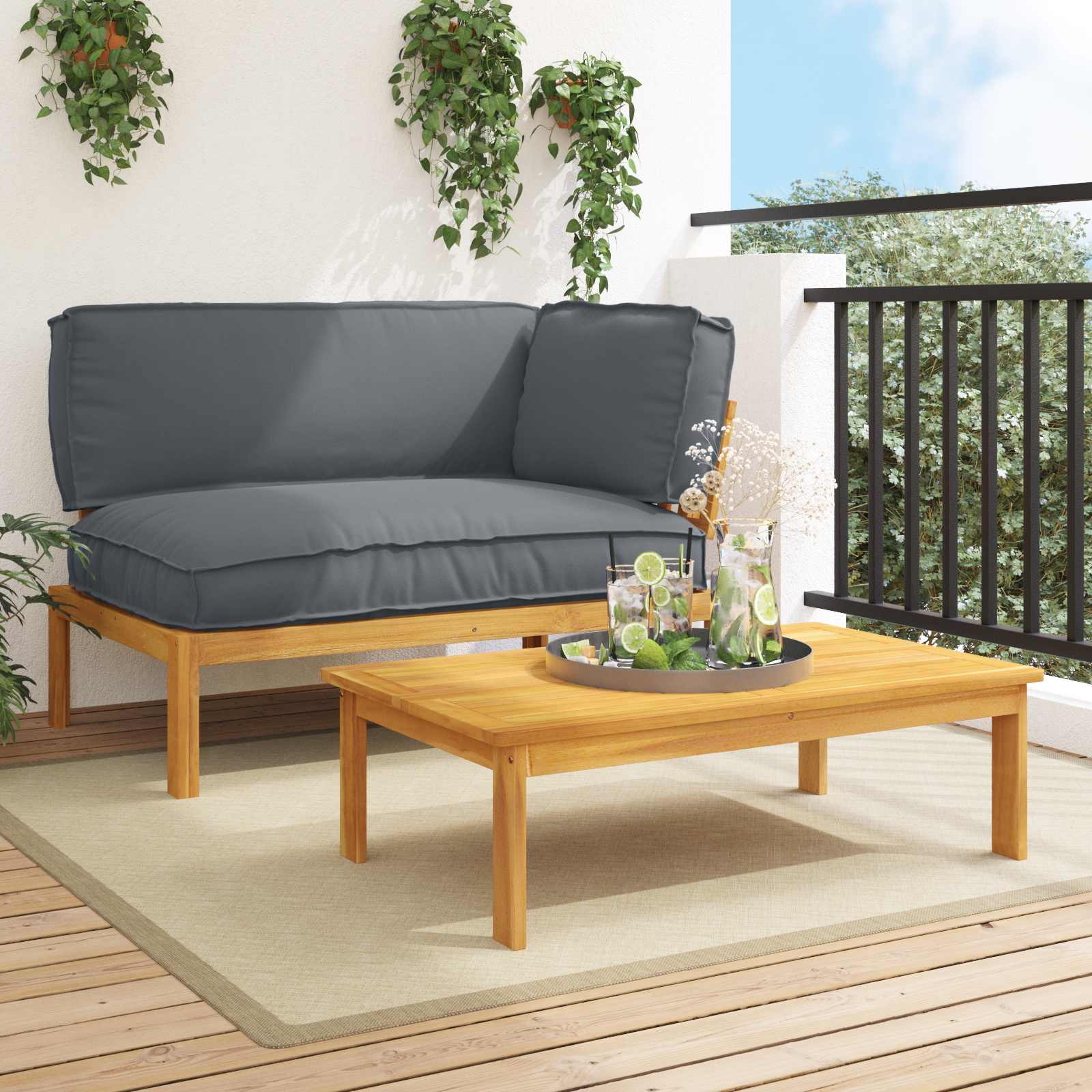 vidaXL Bankstel Effen Antraciet 131,5 x 92 x 69 cm Massief Acaciahout