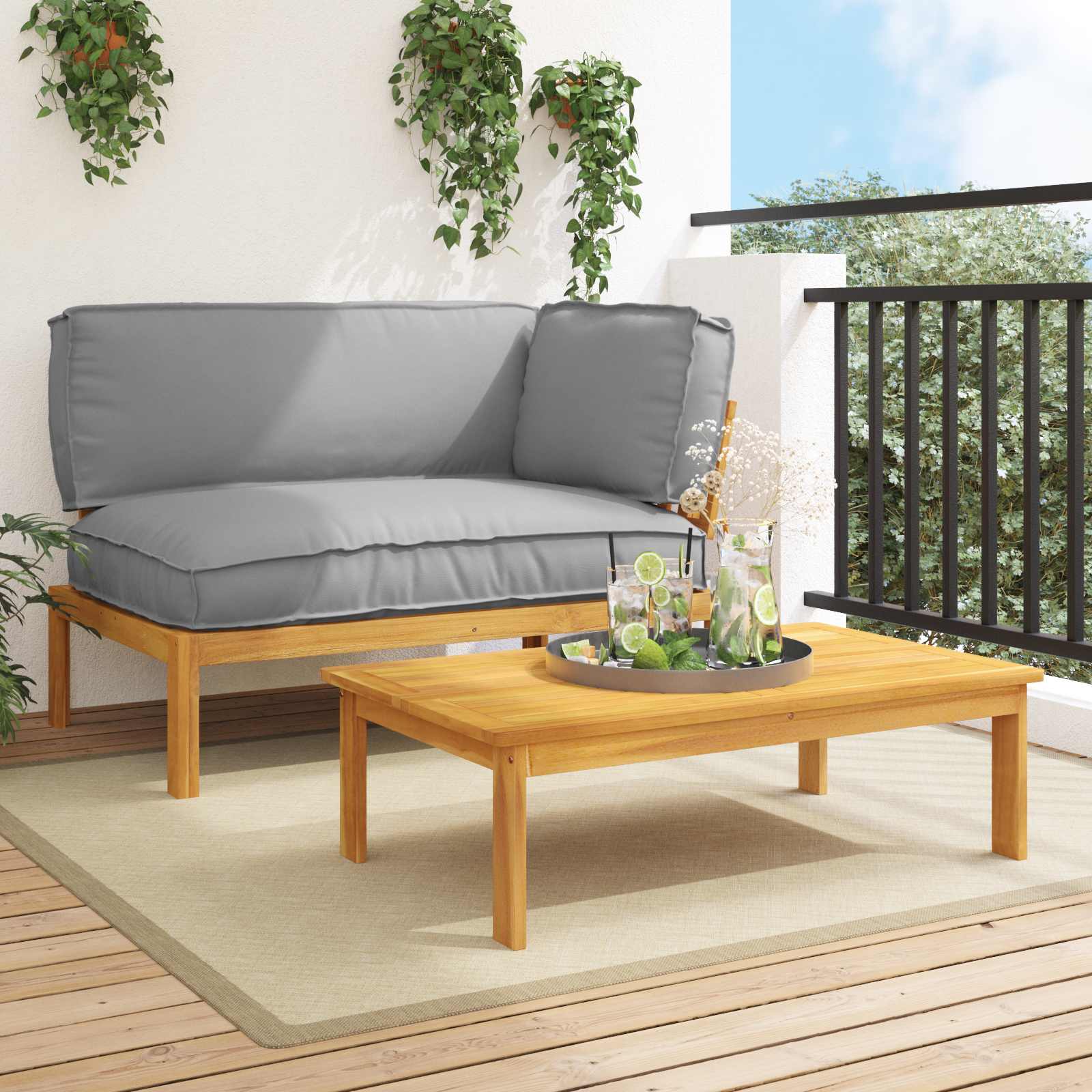vidaXL Bankstel Effen Antraciet 131,5 x 92 x 69 cm Massief Acaciahout