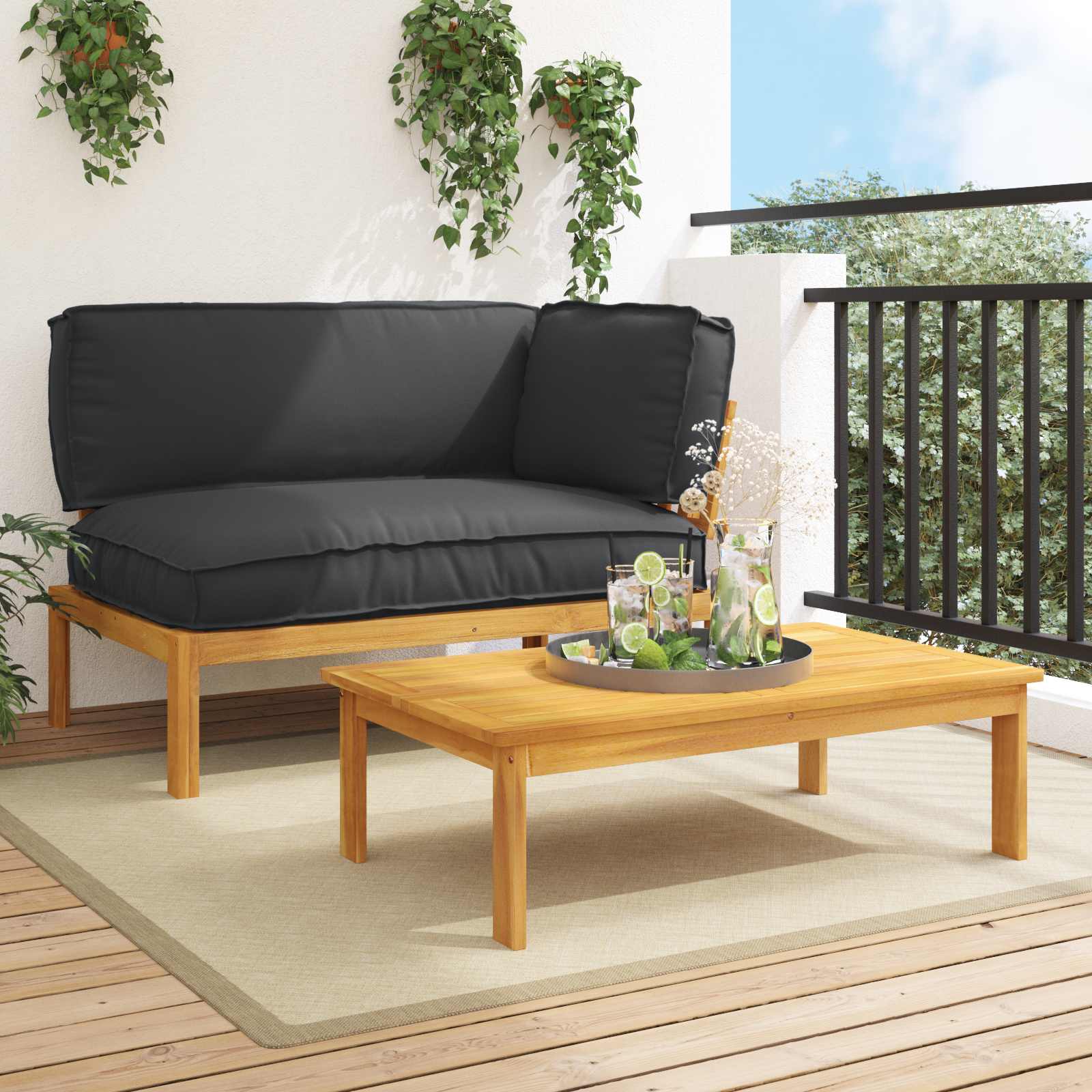 vidaXL Bankstel Effen Antraciet 131,5 x 92 x 69 cm Massief Acaciahout