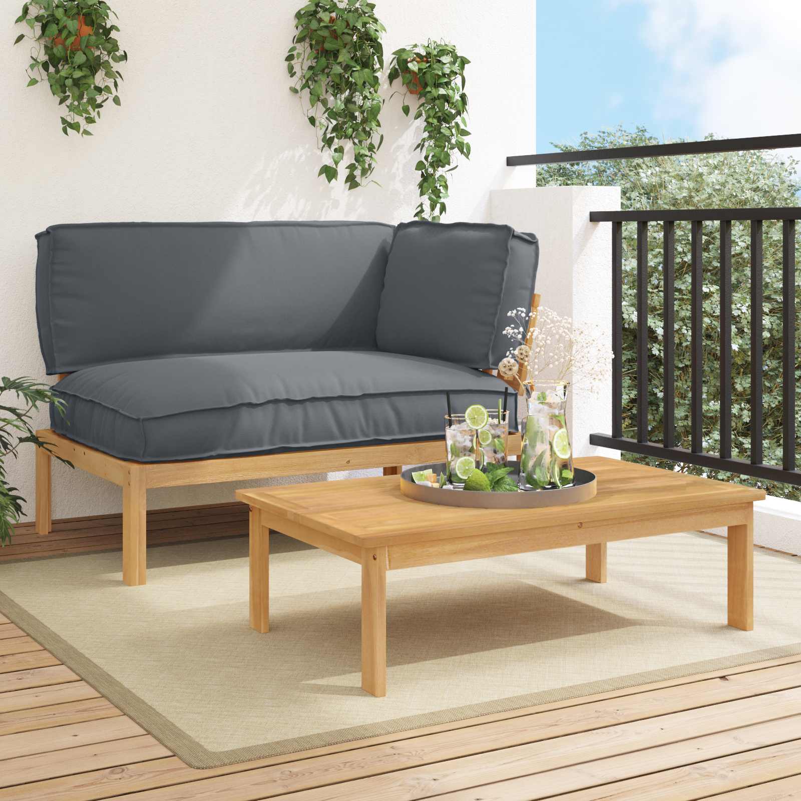 vidaXL Bankstel Effen Antraciet 131,5 x 92 x 69 cm Massief Acaciahout