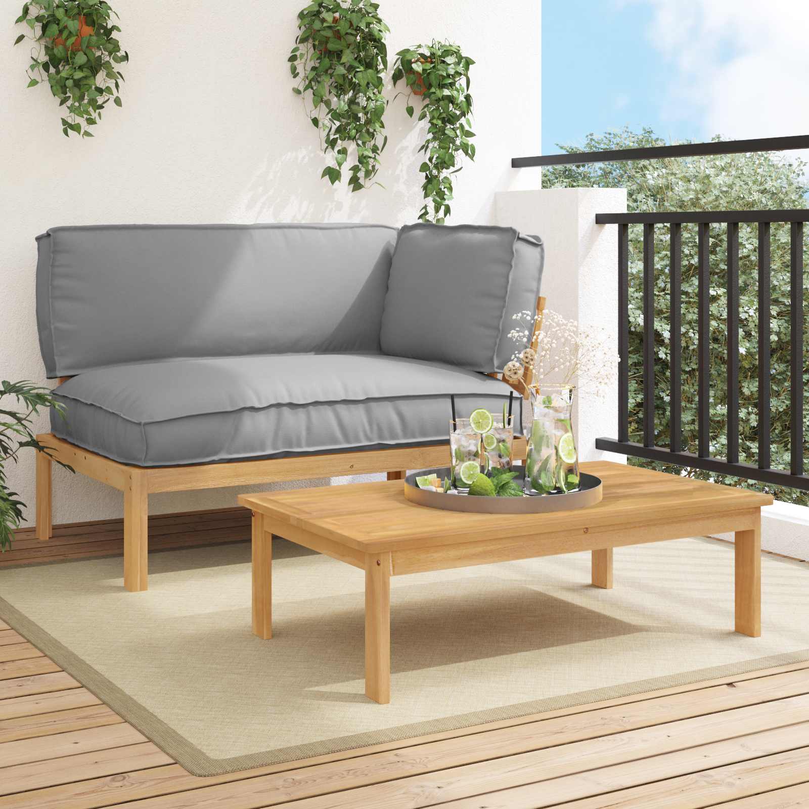 vidaXL Bankstel Effen Antraciet 131,5 x 92 x 69 cm Massief Acaciahout