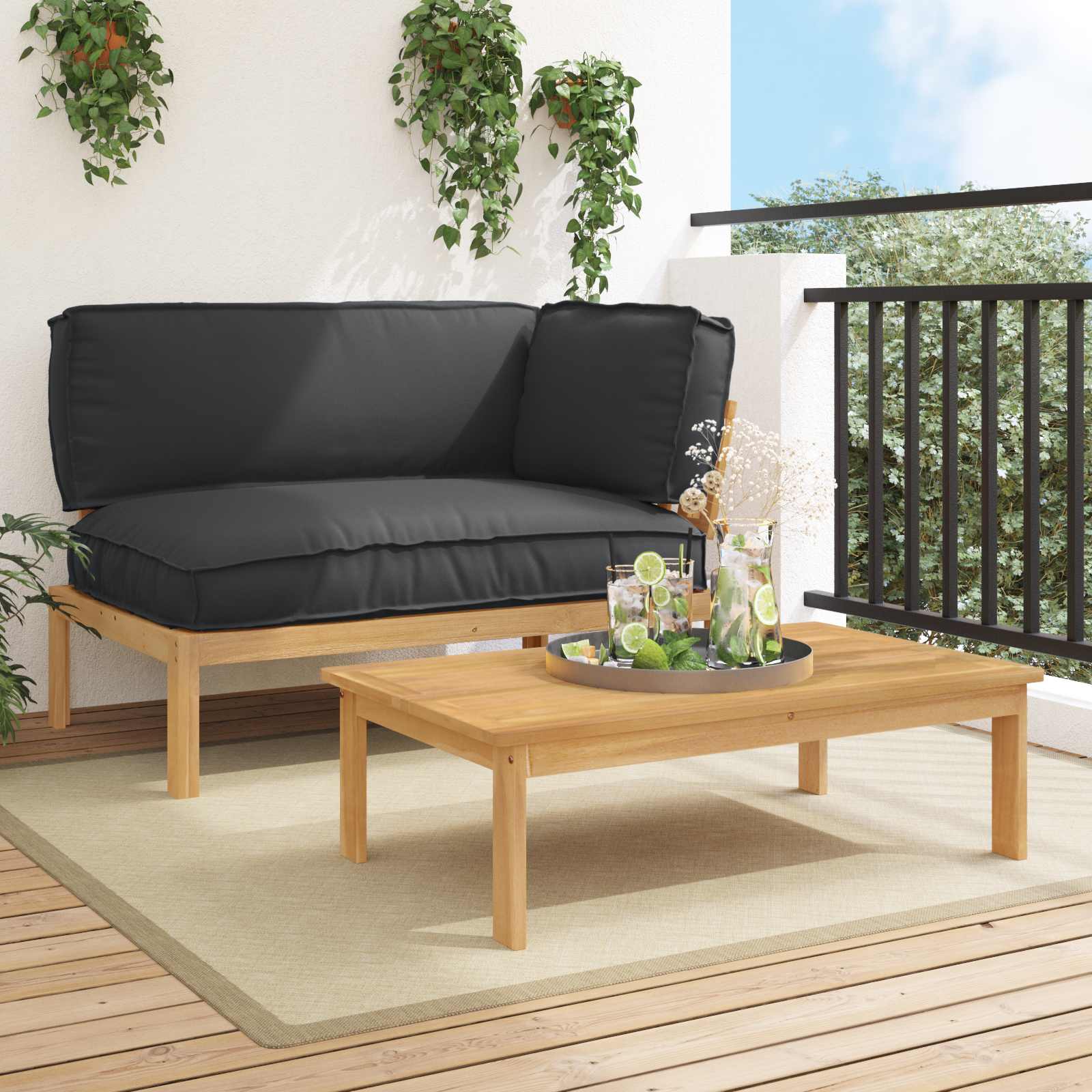 vidaXL Bankstel Effen Antraciet 131,5 x 92 x 69 cm Massief Acaciahout