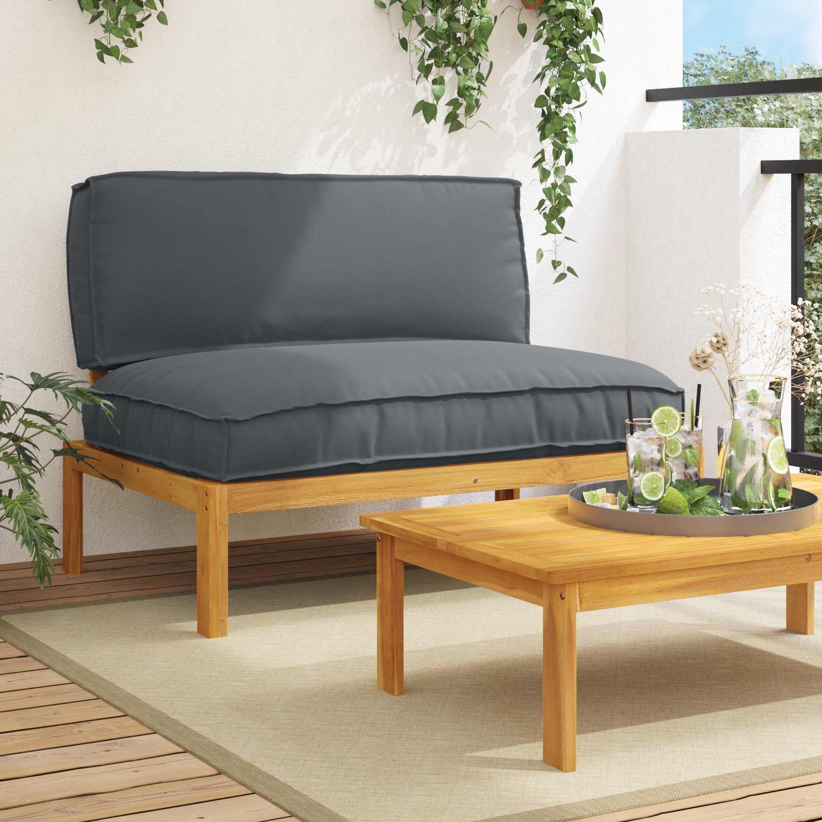 vidaXL Bankstel Effen Antraciet 131,5 x 92 x 69 cm Massief Acaciahout