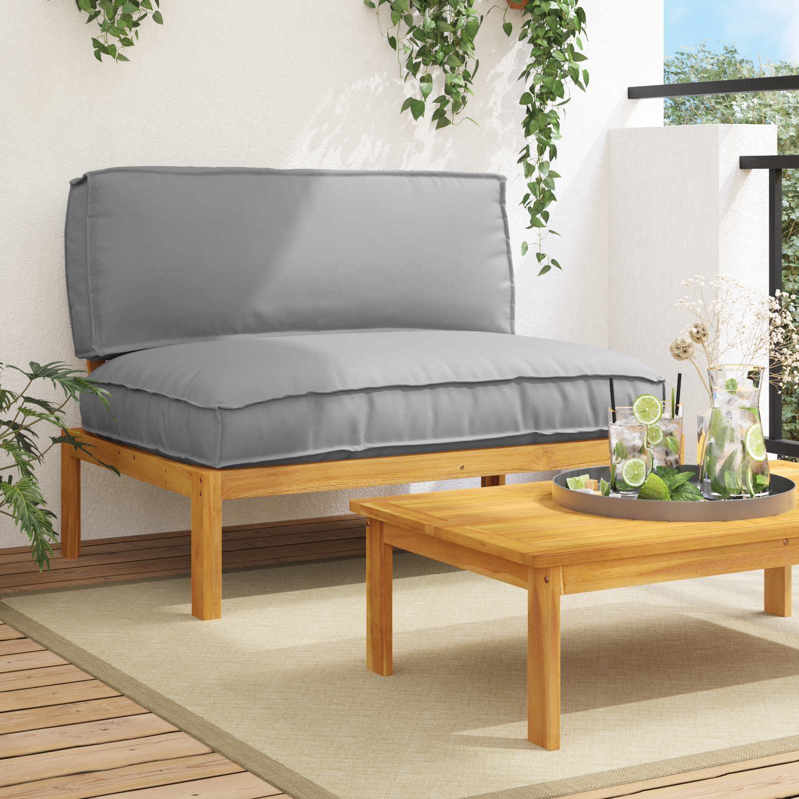 vidaXL Bankstel Effen Antraciet 131,5 x 92 x 69 cm Massief Acaciahout