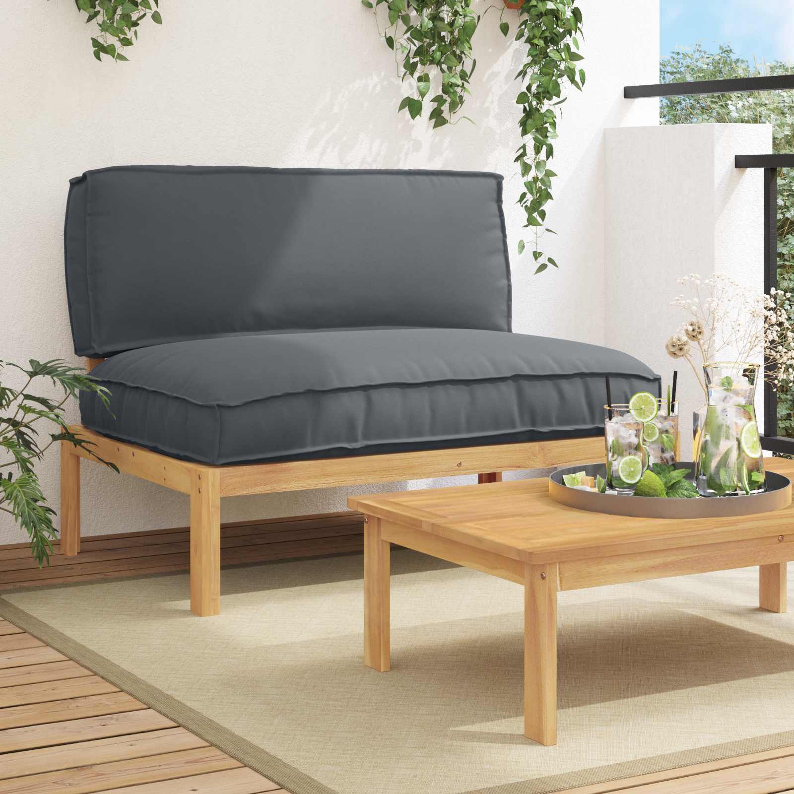 vidaXL Bankstel Effen Antraciet 131,5 x 92 x 69 cm Massief Acaciahout