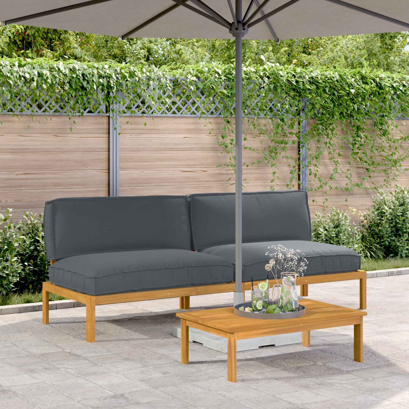 vidaXL Bankstel Effen Antraciet 131,5 x 92 x 69 cm Massief Acaciahout