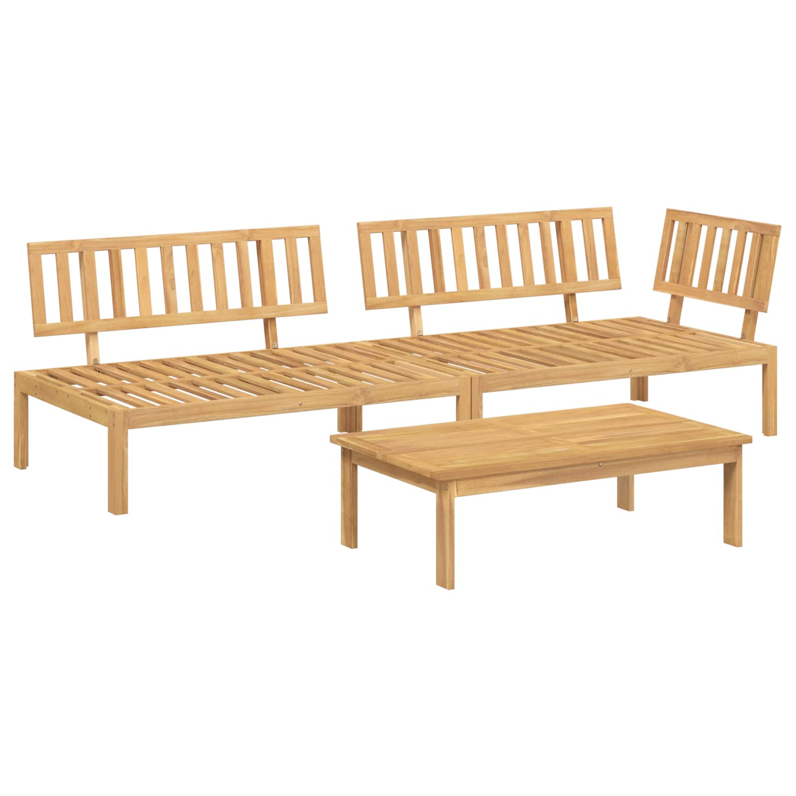 vidaXL Bankstel met kussen 3 pcs Bladpatroon Massief Acaciahout