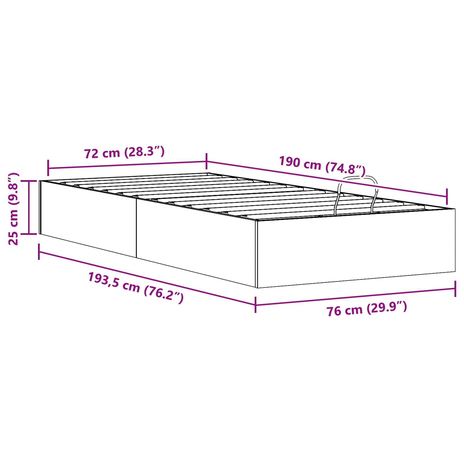 vidaXL Ottoman Bedframe met Opslag 2 pcs Naturel 70 x 190 cm