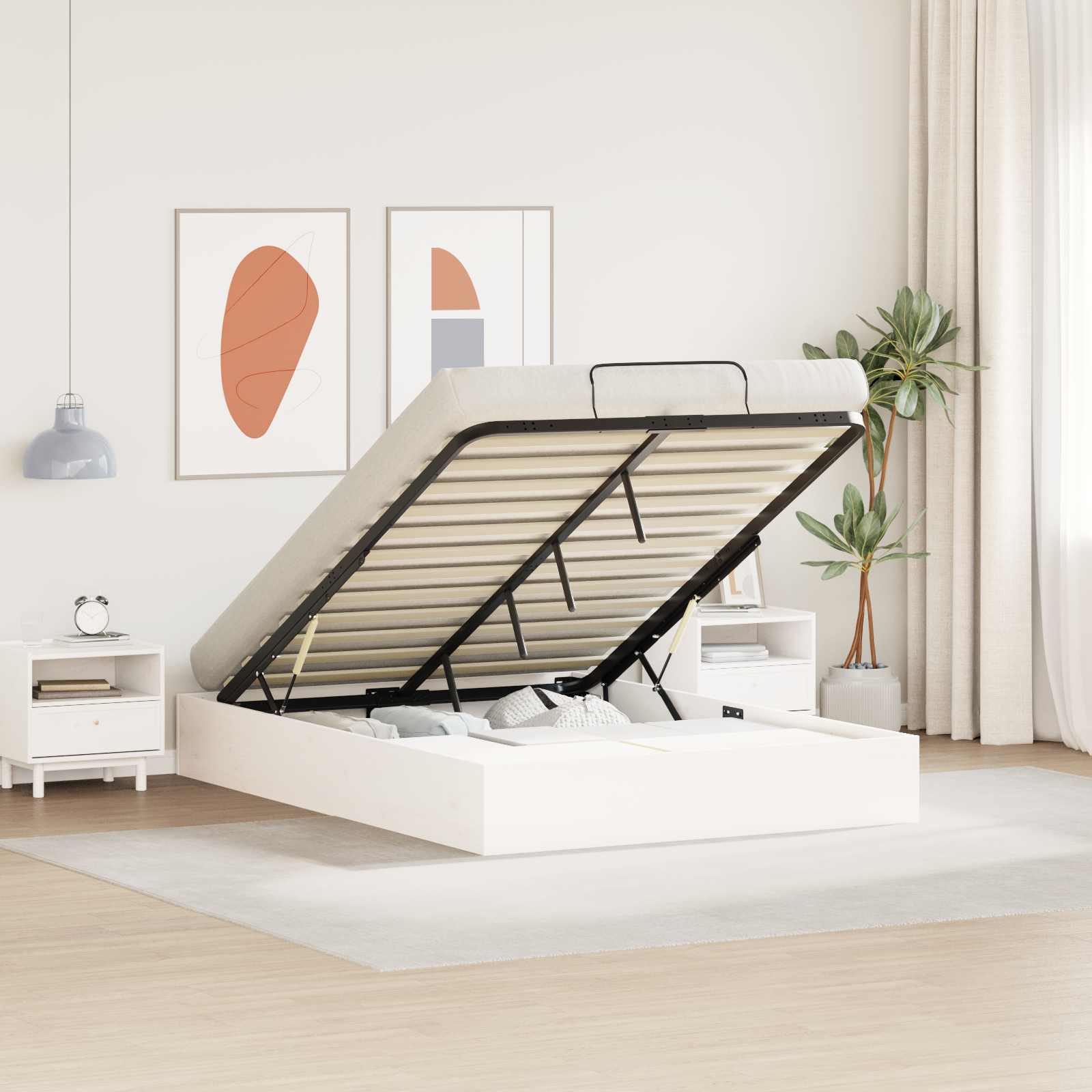 vidaXL Ottoman Bedframe met Opslag 2 pcs Naturel 70 x 190 cm