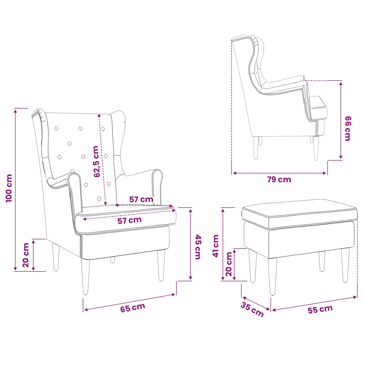 vidaXL Fauteuil met Voetenbank 2 st Lichtgrijs Stof