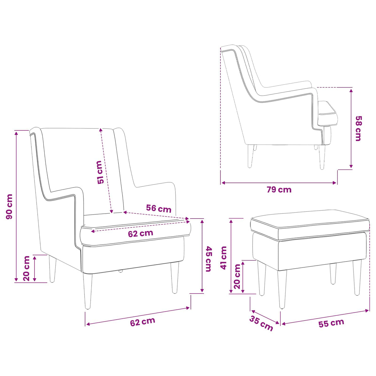 vidaXL Fauteuil met Voetenbank 2 st Lichtgrijs Stof