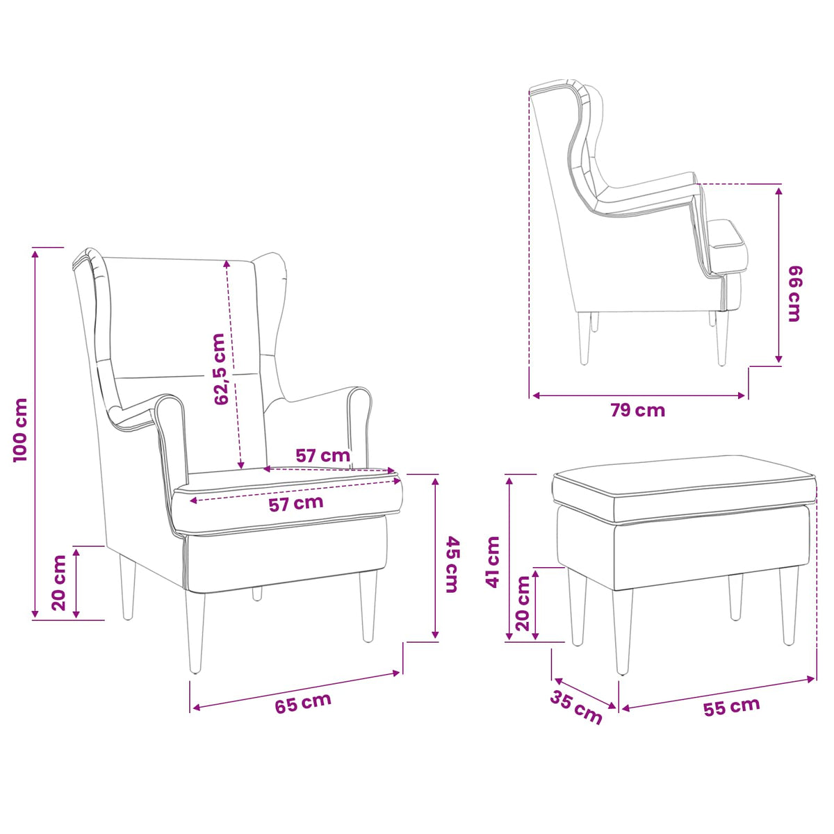 vidaXL Fauteuil met Voetenbank 2 st Lichtgrijs Fluweel