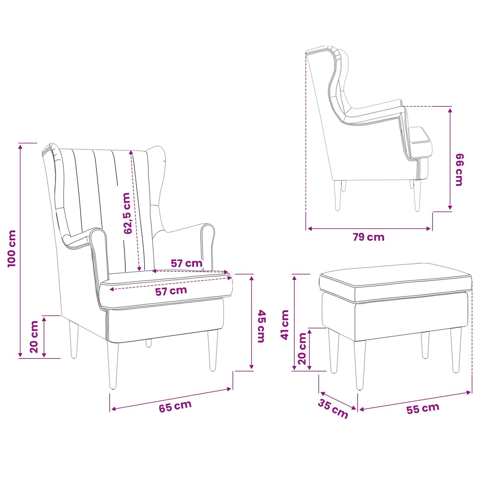vidaXL Fauteuil met Voetenbank 2 st Lichtgrijs Fluweel