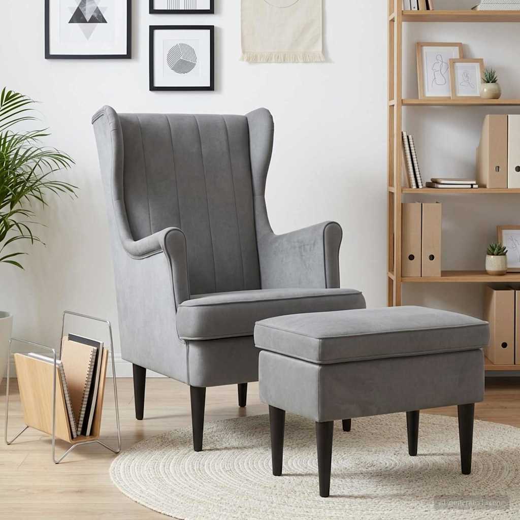 vidaXL Fauteuil met Voetenbank 2 st Lichtgrijs Fluweel