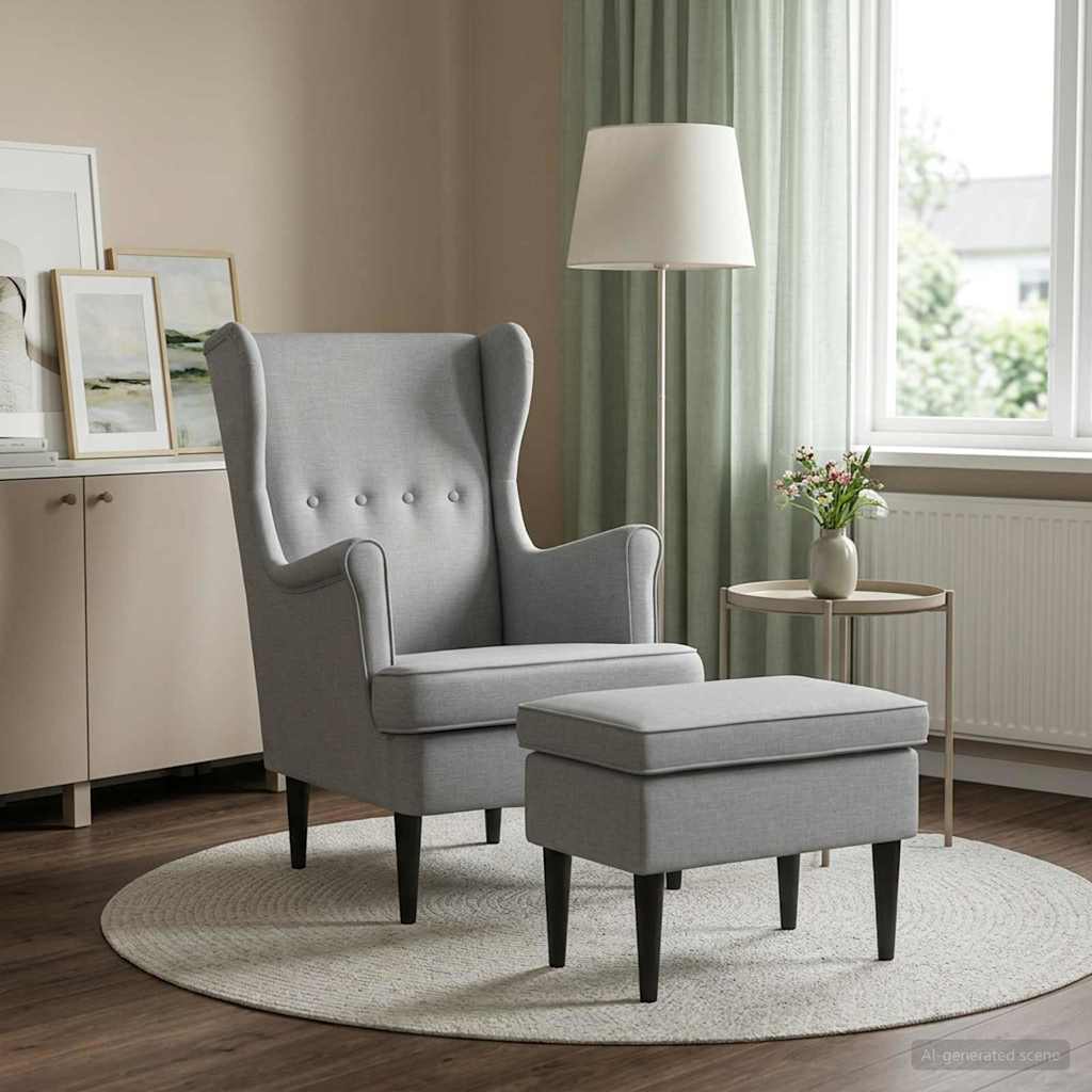 vidaXL Fauteuil met Voetenbank 2 st Lichtgrijs Stof