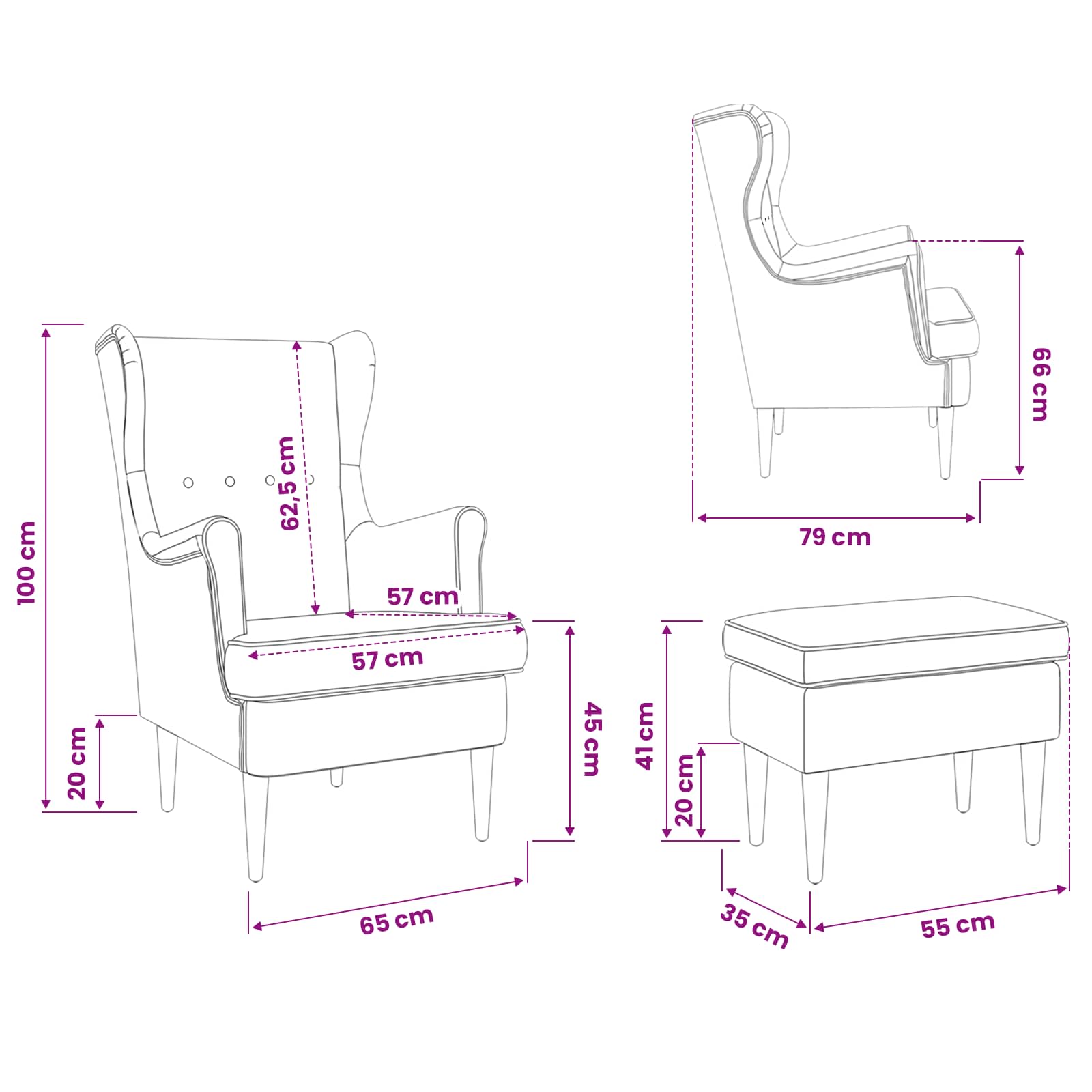 vidaXL Fauteuil met Voetenbank 2 st Lichtgrijs Stof