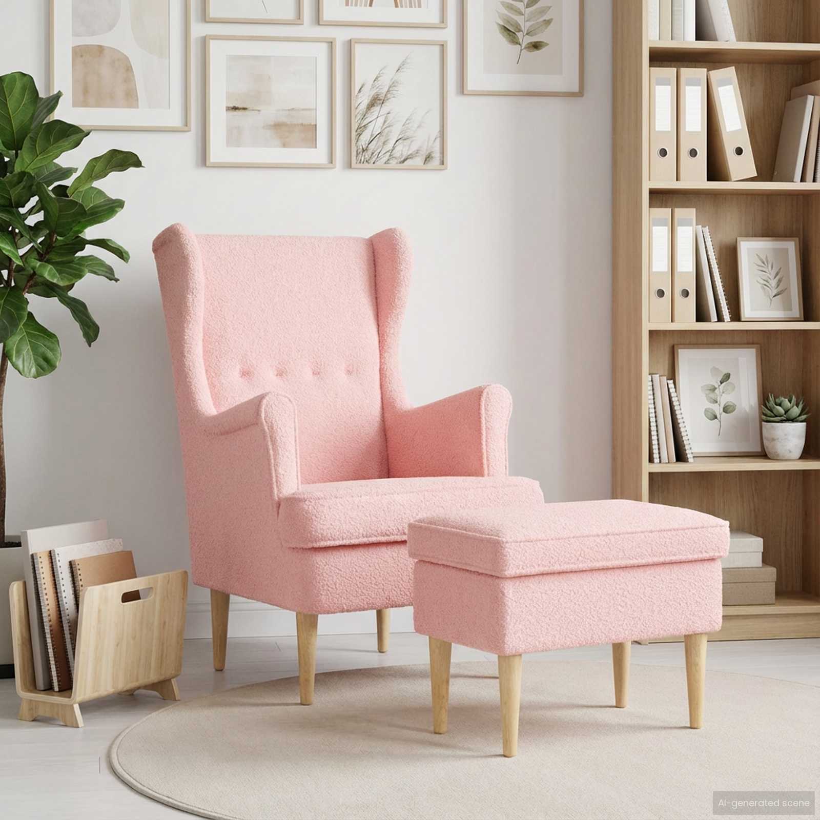 vidaXL Fauteuil met Voetenbank 2 st Crèmekleurig Bouclé