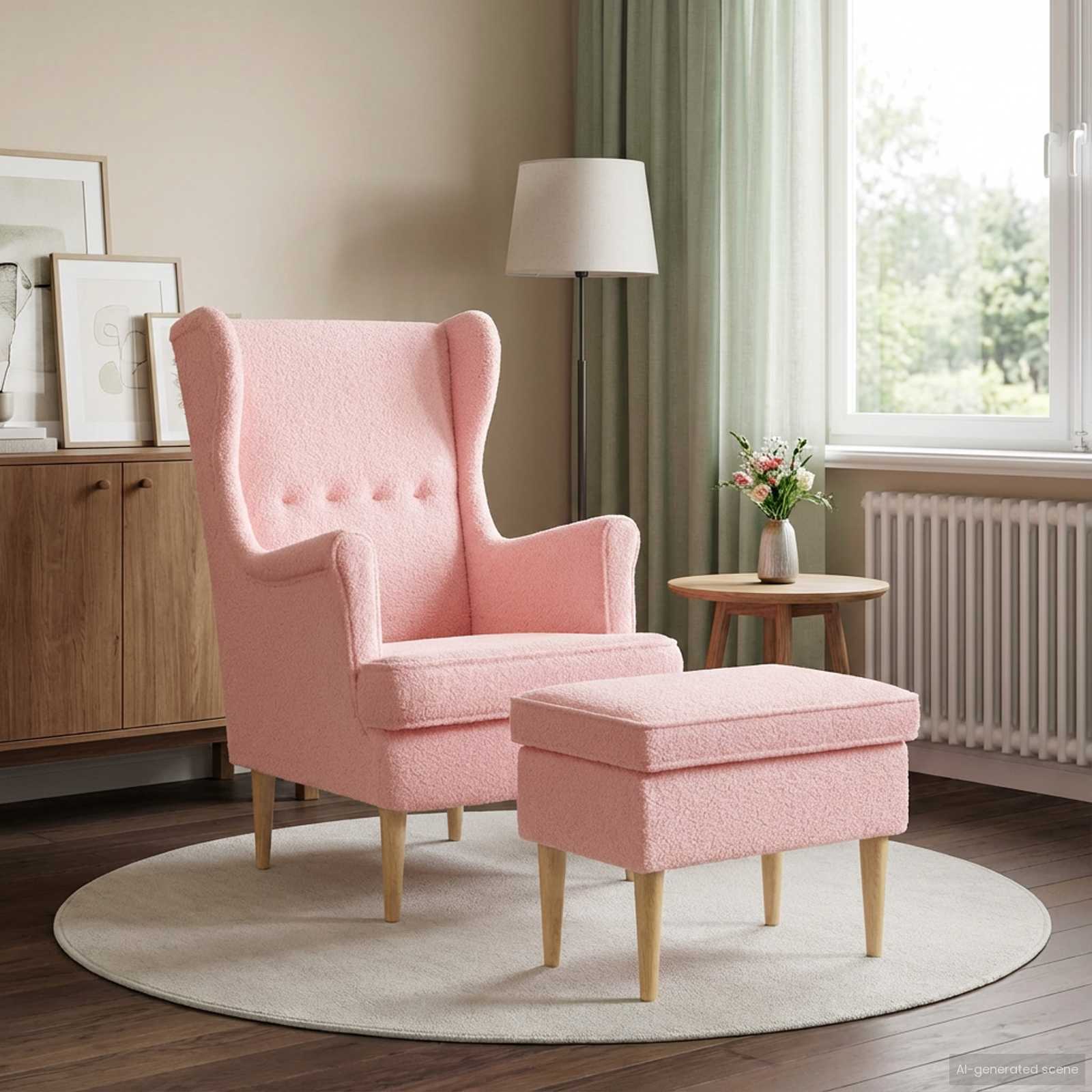 vidaXL Fauteuil met Voetenbank 2 st Crèmekleurig Bouclé