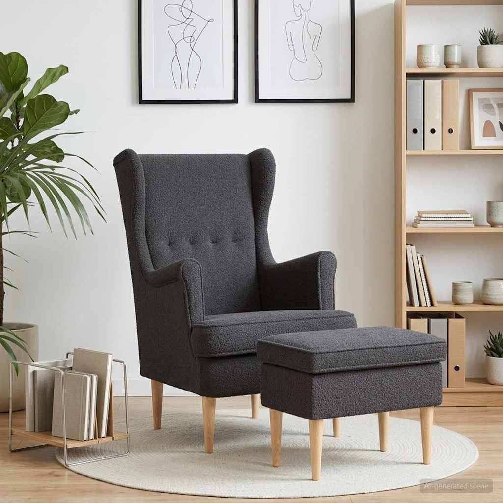 vidaXL Fauteuil met Voetenbank 2 st Crèmekleurig Bouclé