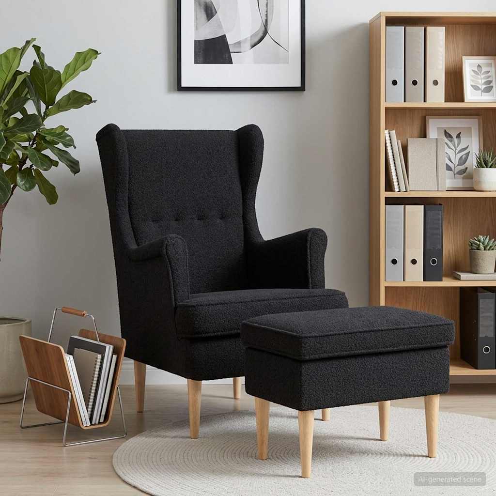 vidaXL Fauteuil met Voetenbank 2 st Crèmekleurig Bouclé