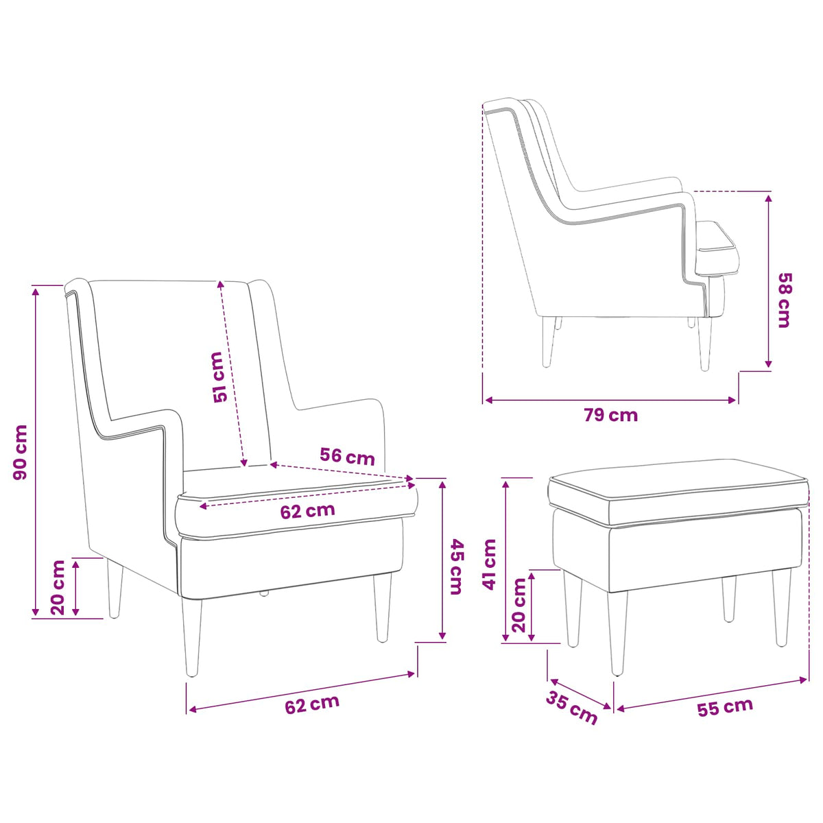 vidaXL Fauteuil met Voetenbank 2 st Crèmekleurig Bouclé