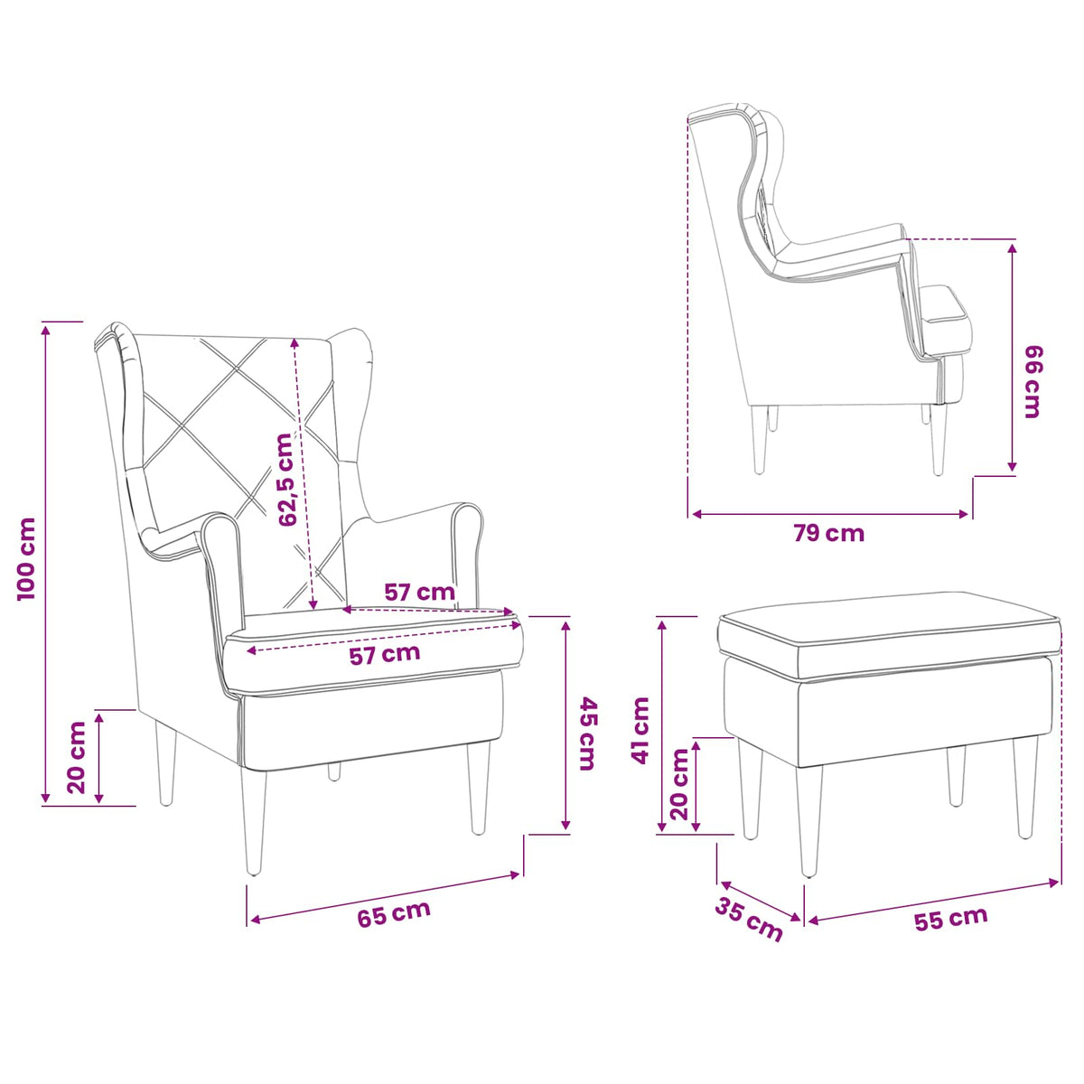 vidaXL Fauteuil met Voetenbank 2 st Lichtgrijs Fluweel
