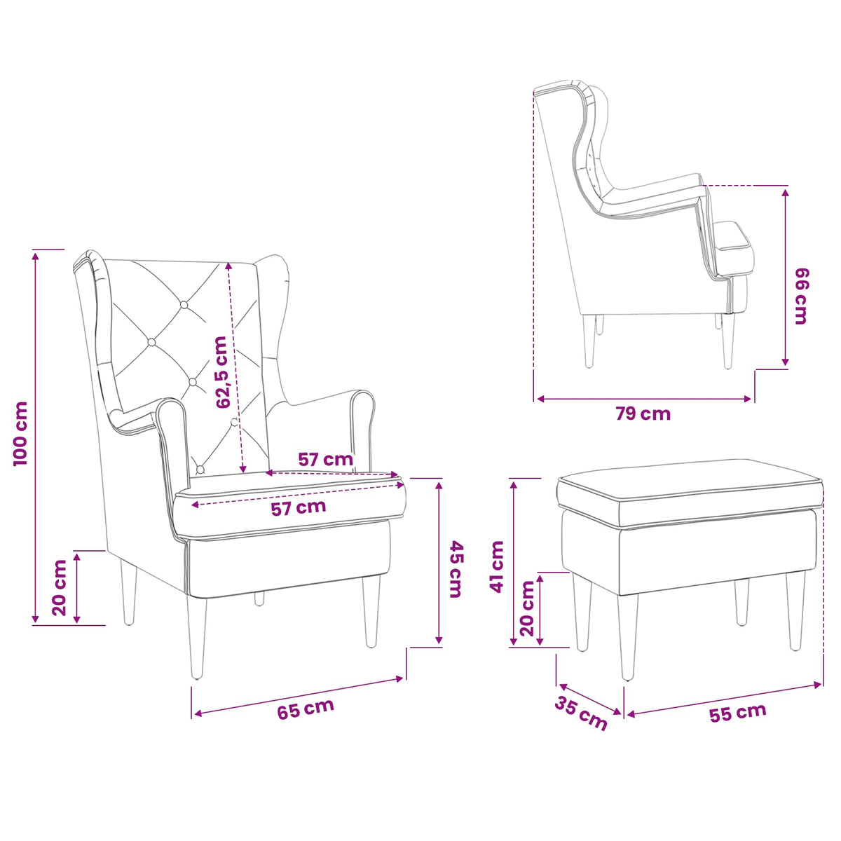 vidaXL Fauteuil met Voetenbank 2 st Lichtgrijs Fluweel