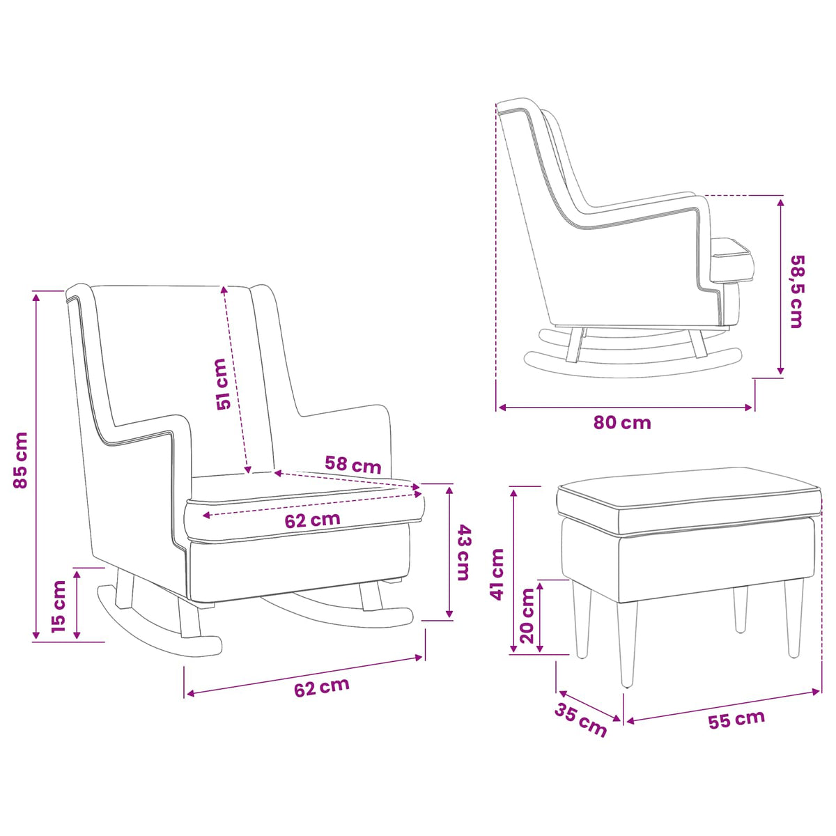 vidaXL Fauteuil met Voetenbank 2 st Lichtgrijs Stof