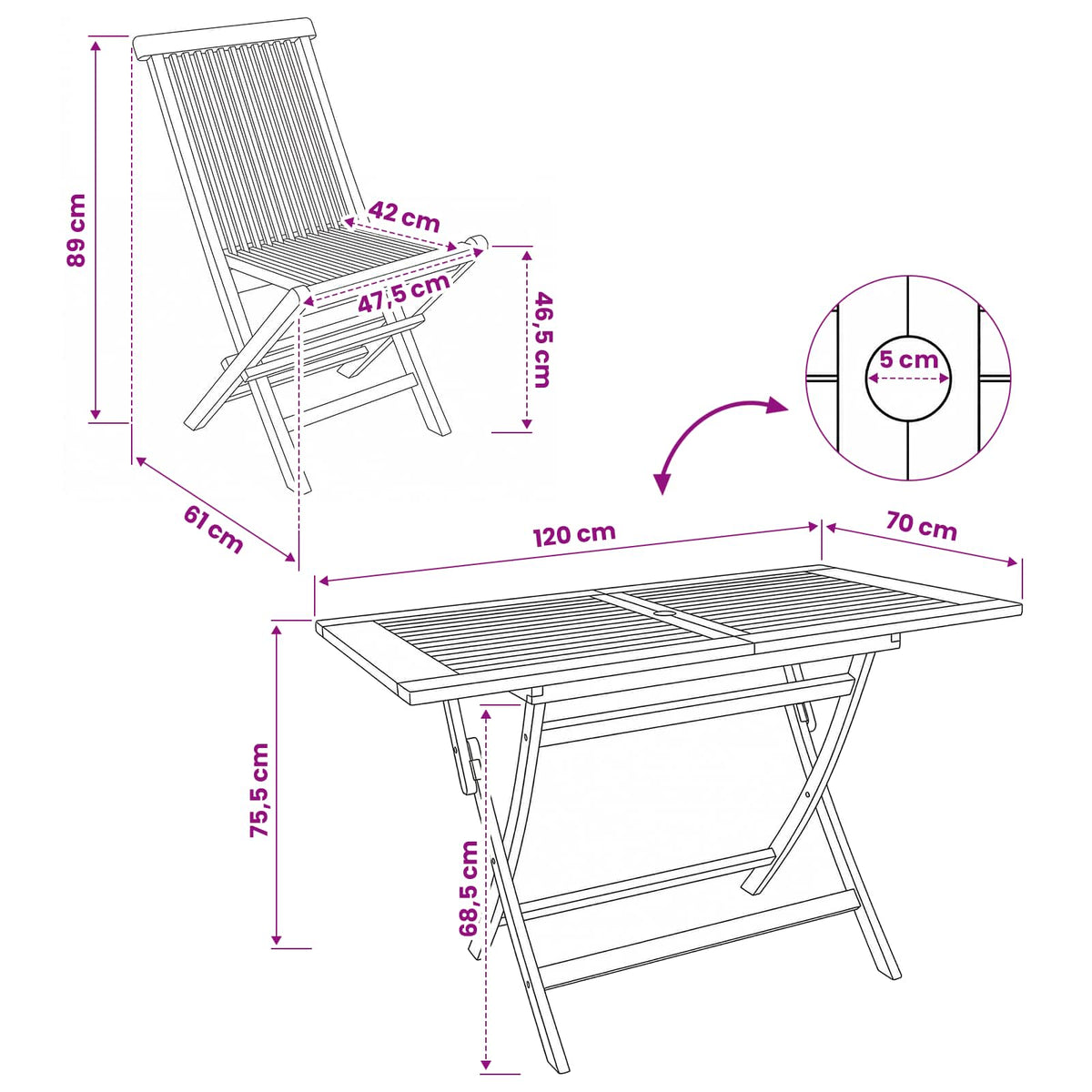 vidaXL Tuinmeubelset 5 st Naturel Massief Teakhout