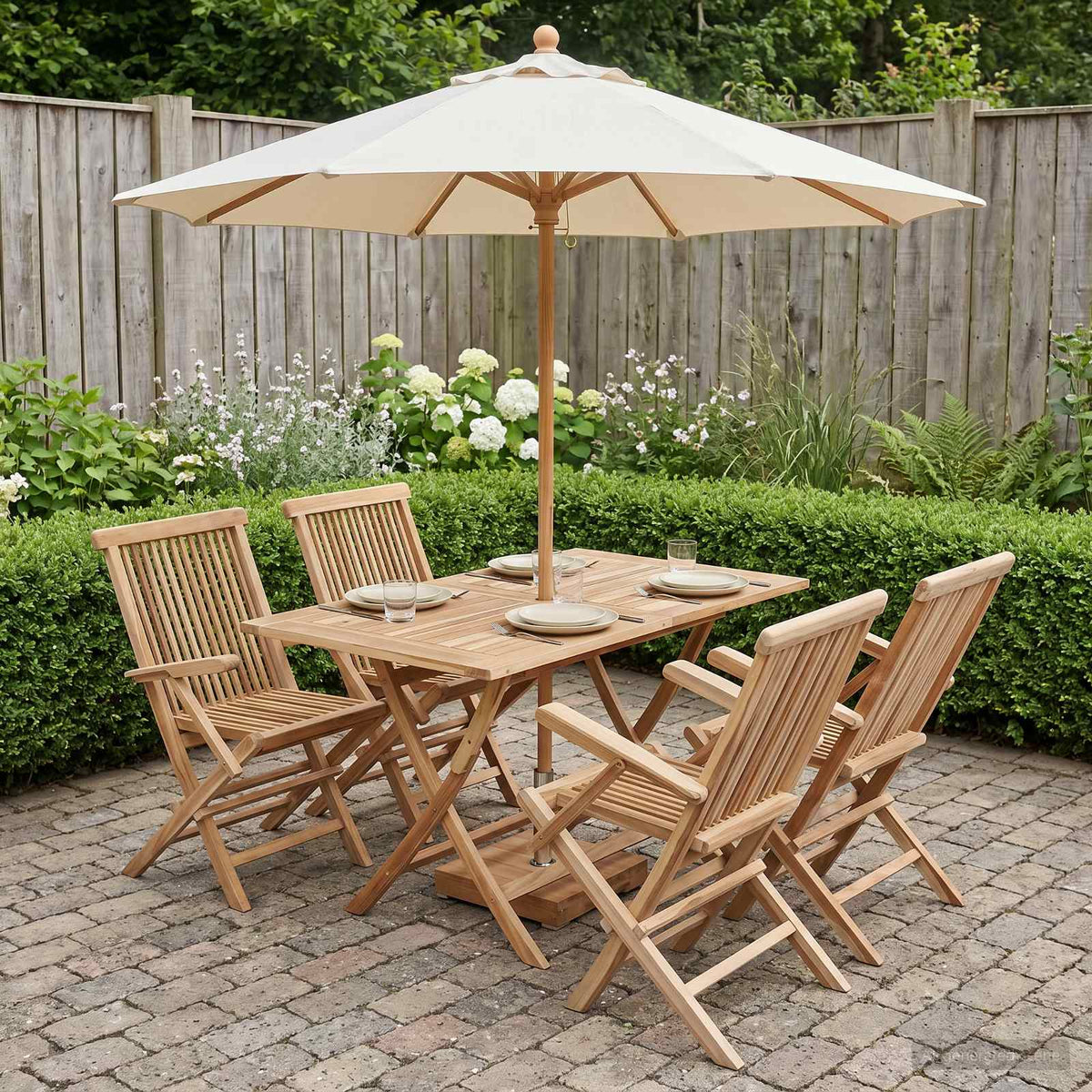 vidaXL Tuinmeubelset 5 st Naturel Massief Teakhout