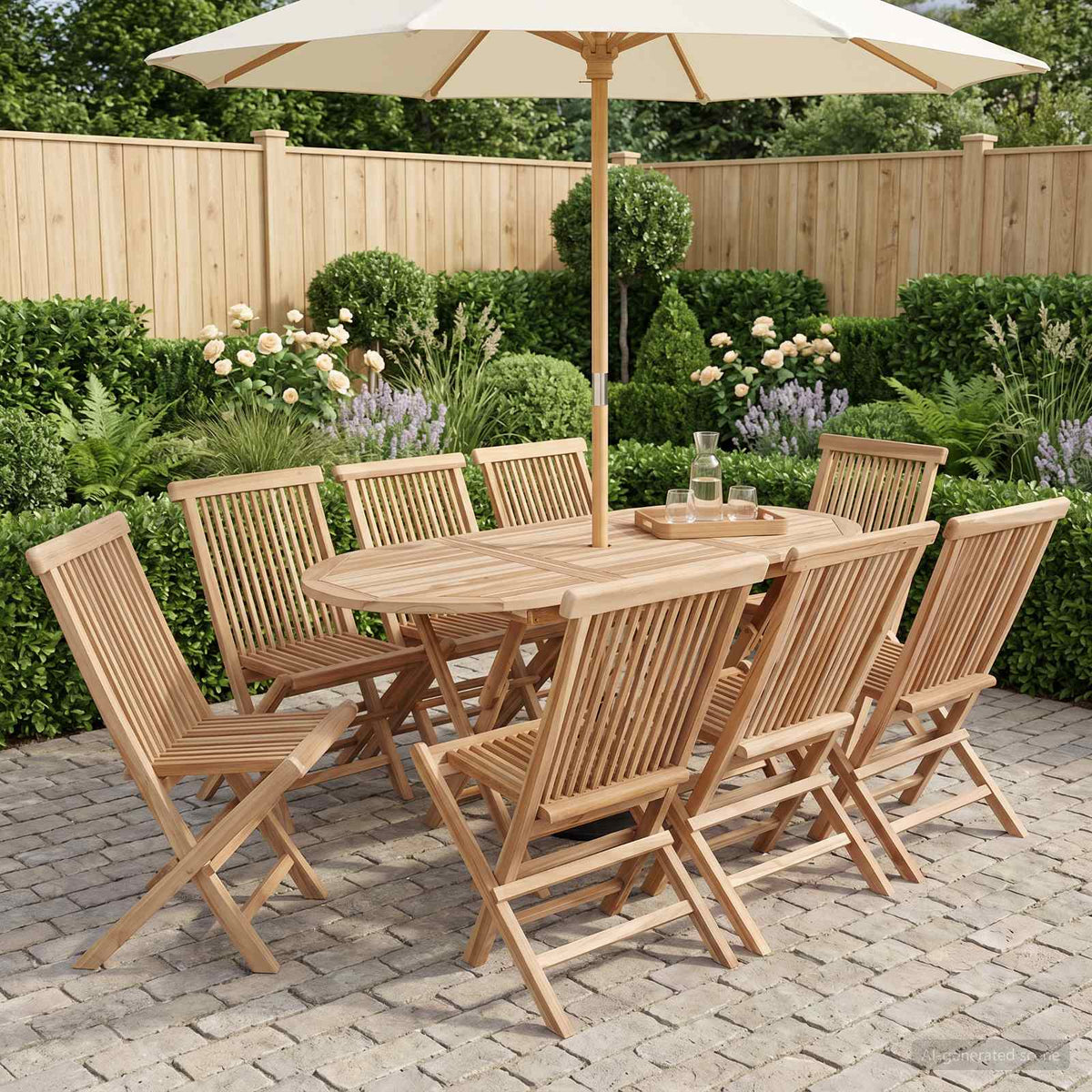 vidaXL Tuinmeubelset 7 st Naturel Massief Teakhout