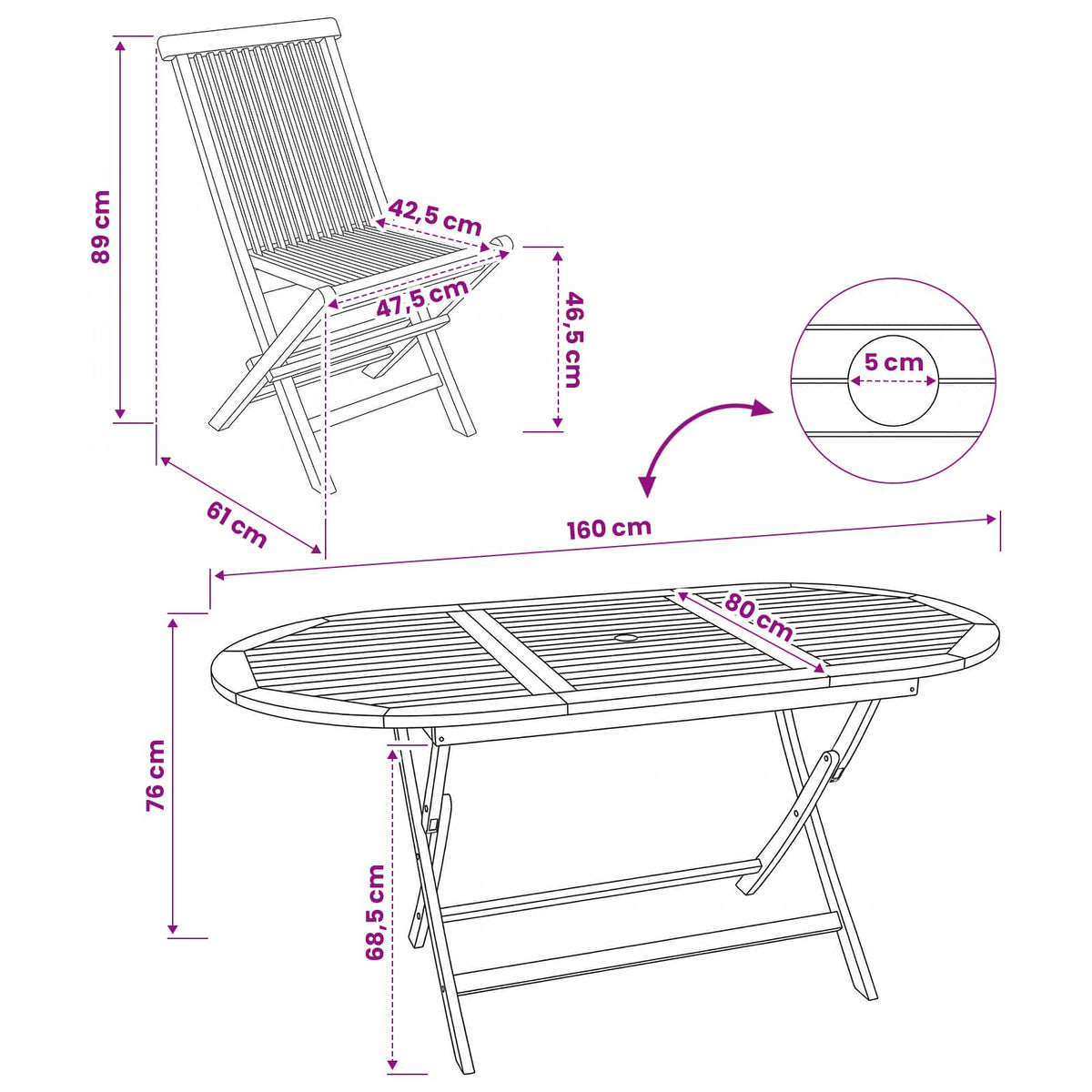 vidaXL Tuinmeubelset 7 st Naturel Massief Teakhout