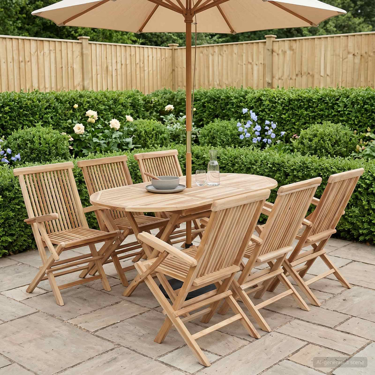 vidaXL Tuinmeubelset 7 st Naturel Massief Teakhout