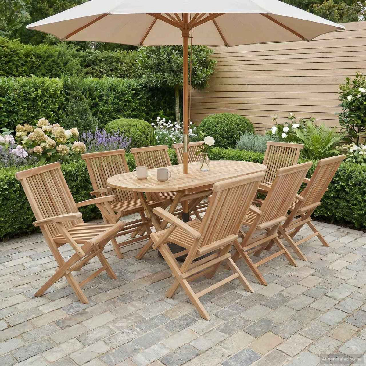 vidaXL Tuinmeubelset 7 st Naturel Massief Teakhout