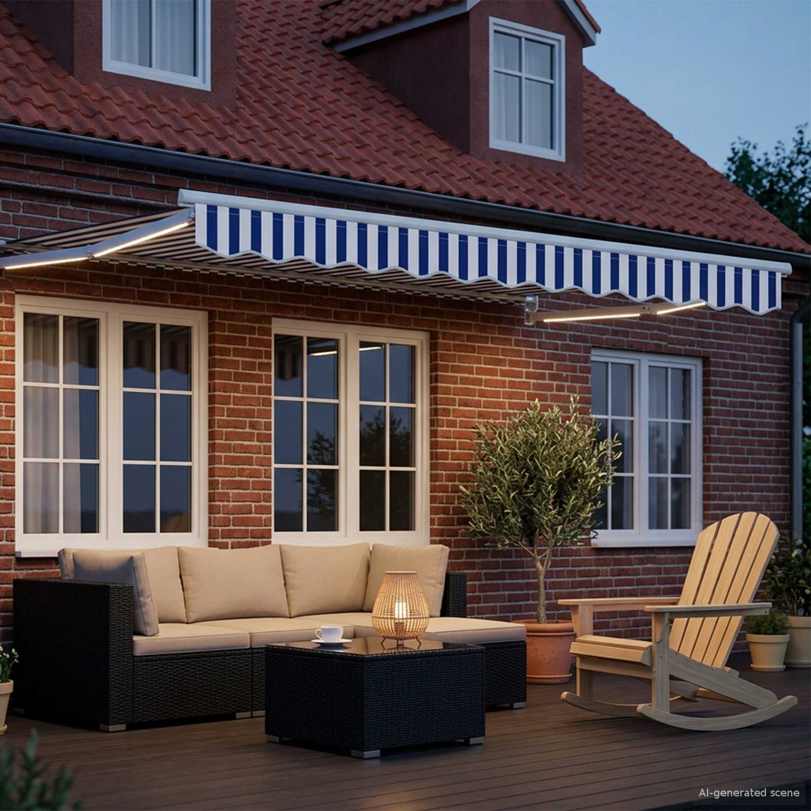 vidaXL Handbediende luifel met LED's Blauw en Wit 4 × 3 m