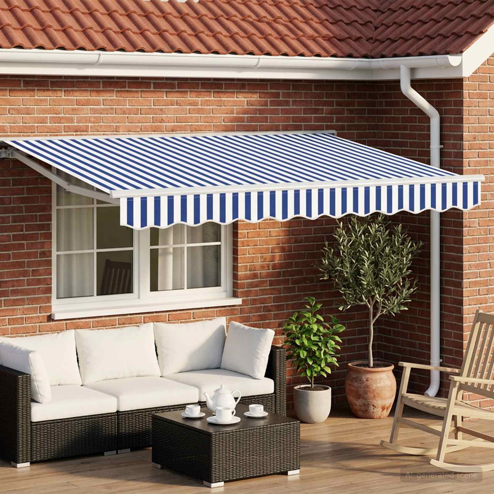 vidaXL Elektrisch Uittrekbaar Zonnescherm Blauw en Wit 2,5 x 2 m