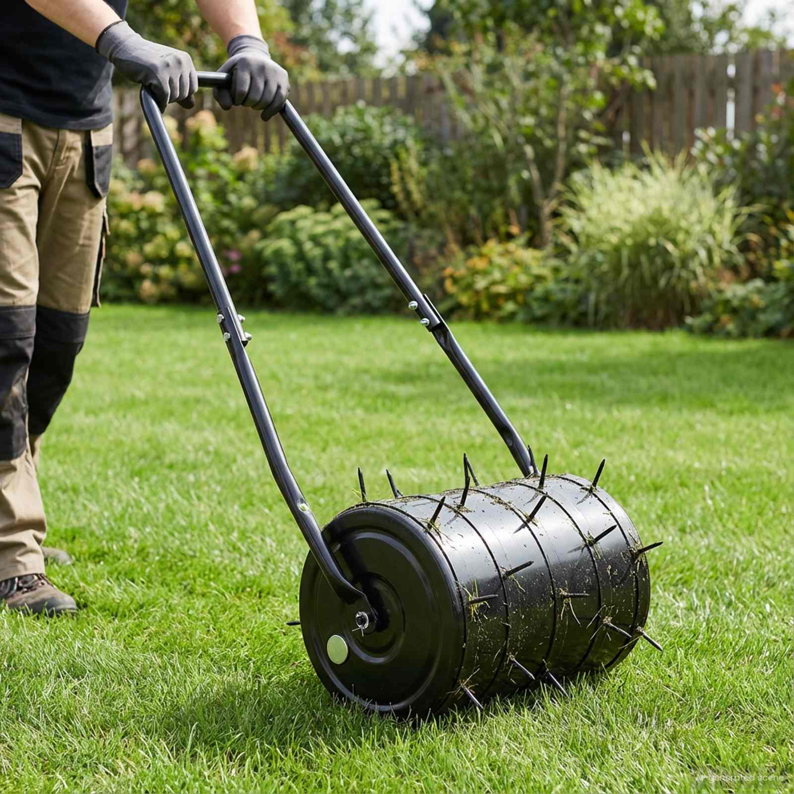 vidaXL Grasroller Trek met Beluchter Klemmen Zwart 110 x 52 cm IJzer