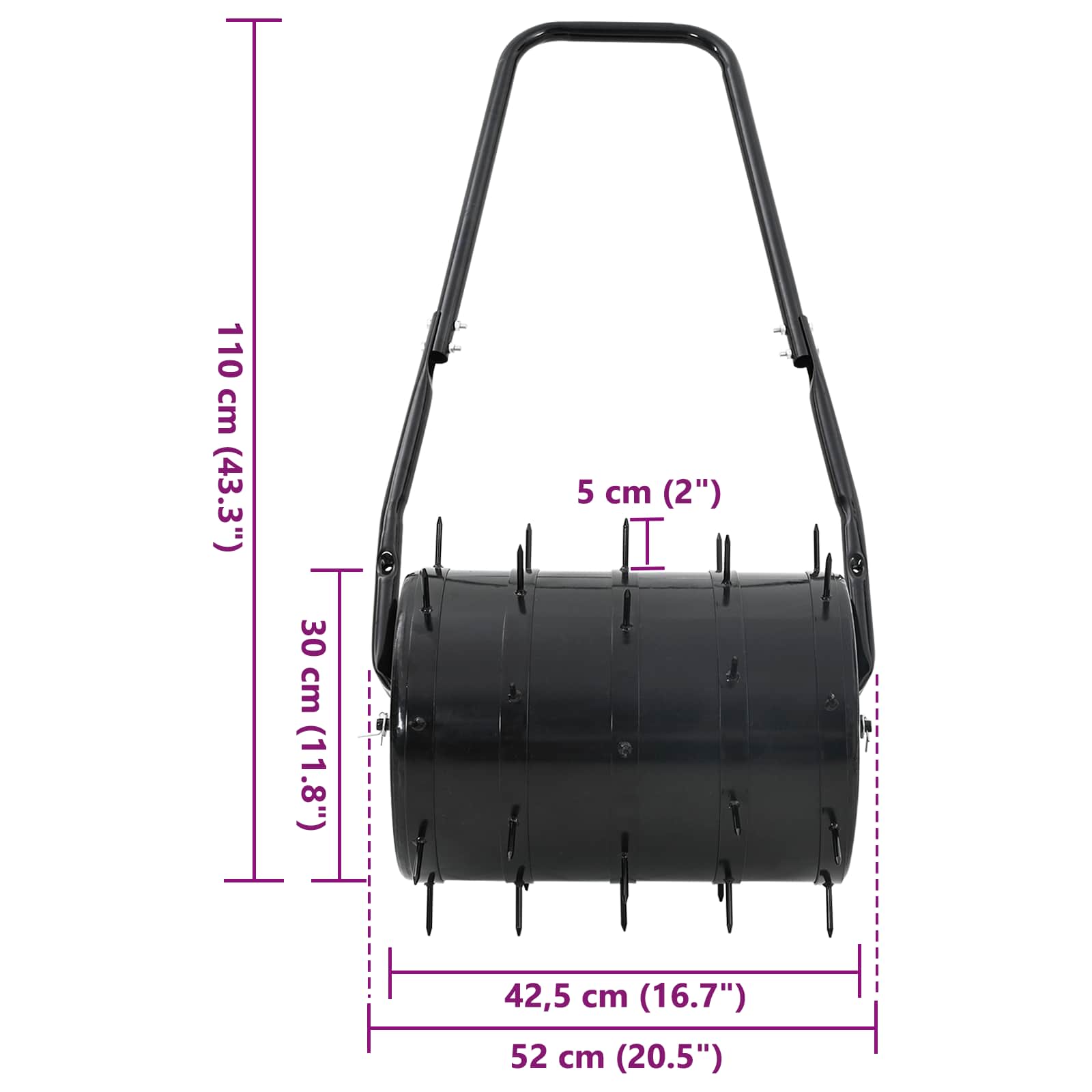 vidaXL Grasroller Trek met Beluchter Klemmen Zwart 110 x 52 cm IJzer