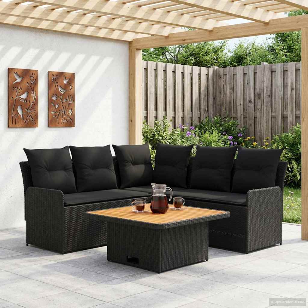 vidaXL Meubelsets met kussen 4 pcs Zwart PE Rattan
