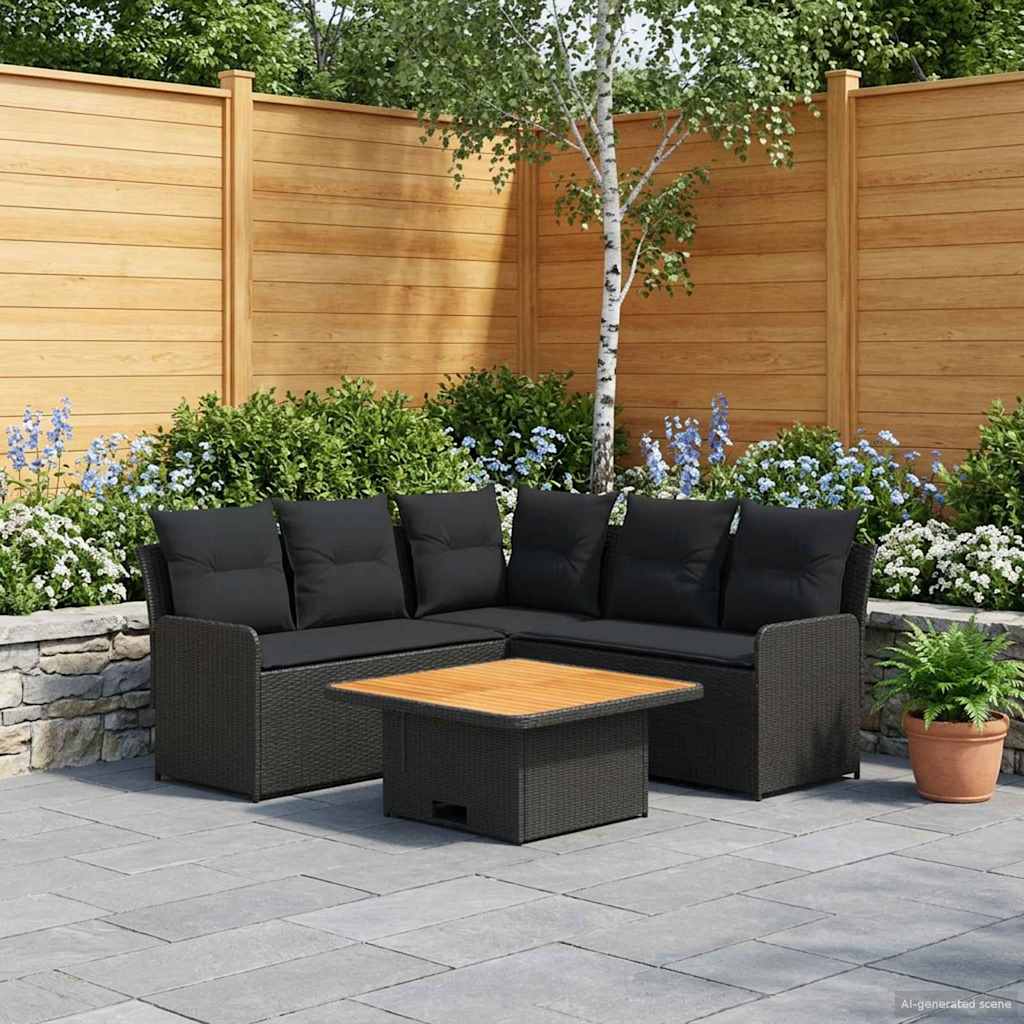vidaXL Meubelsets met kussen 4 pcs Zwart PE Rattan