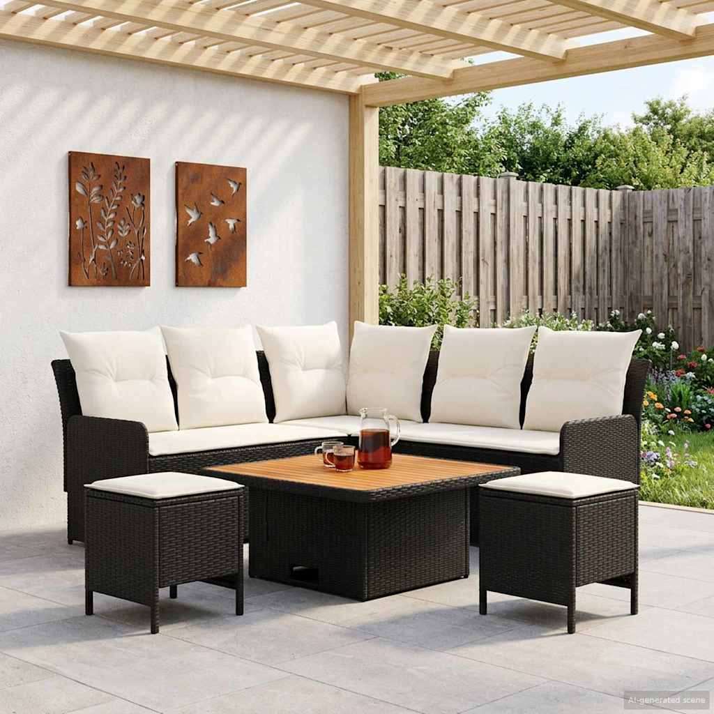 vidaXL Meubelsets met kussen 4 pcs Zwart PE Rattan