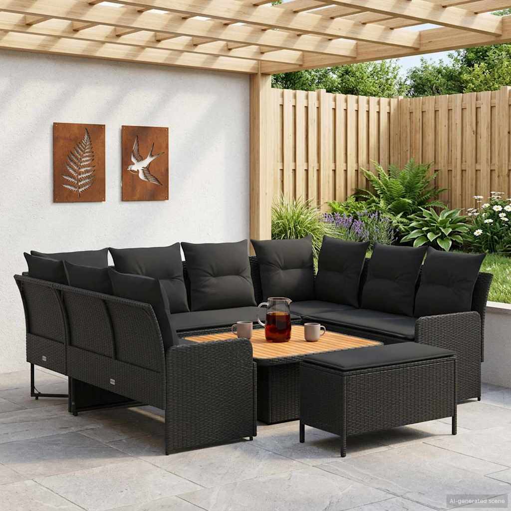 vidaXL Meubelsets met kussen 4 pcs Zwart PE Rattan