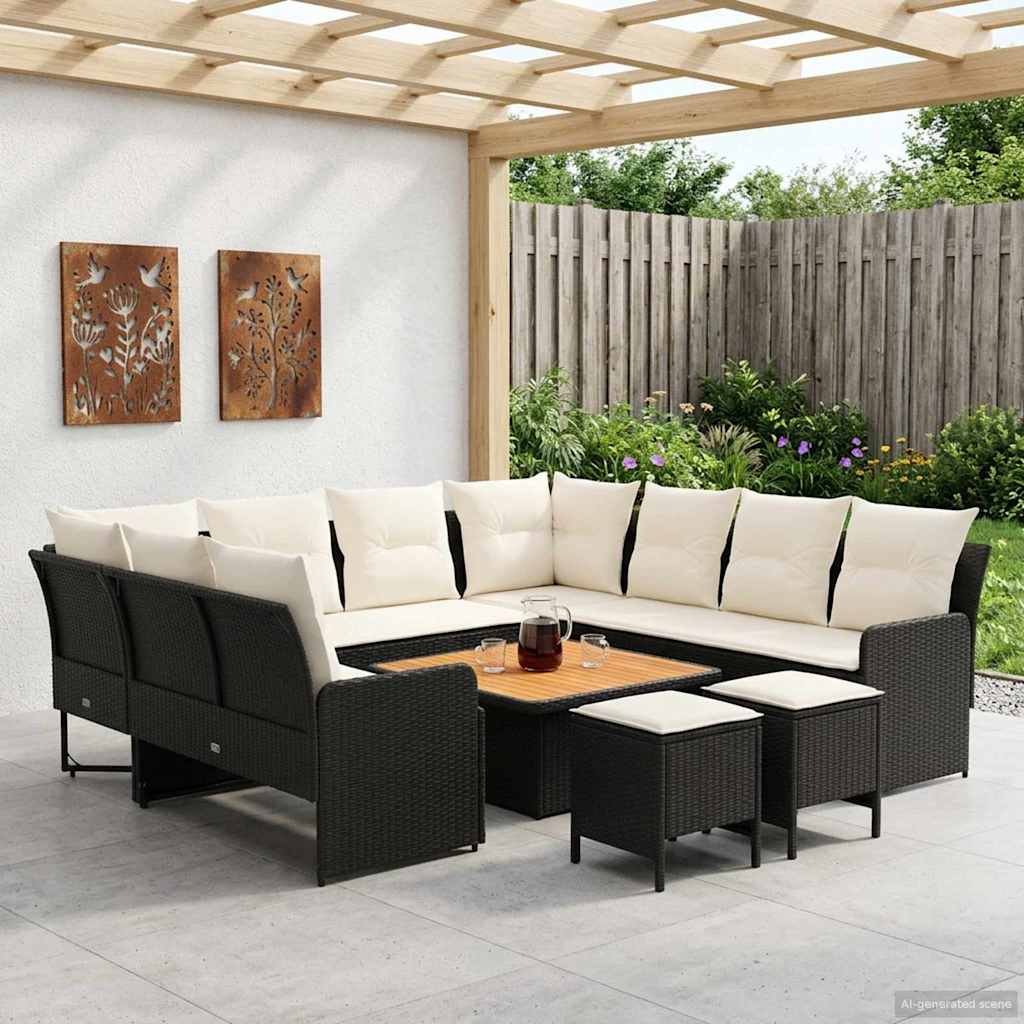 vidaXL Meubelsets met kussen 4 pcs Zwart PE Rattan