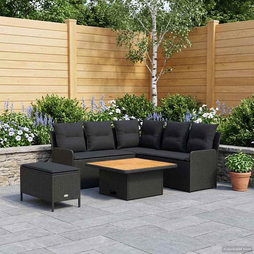 vidaXL Meubelsets met kussen 4 pcs Zwart PE Rattan