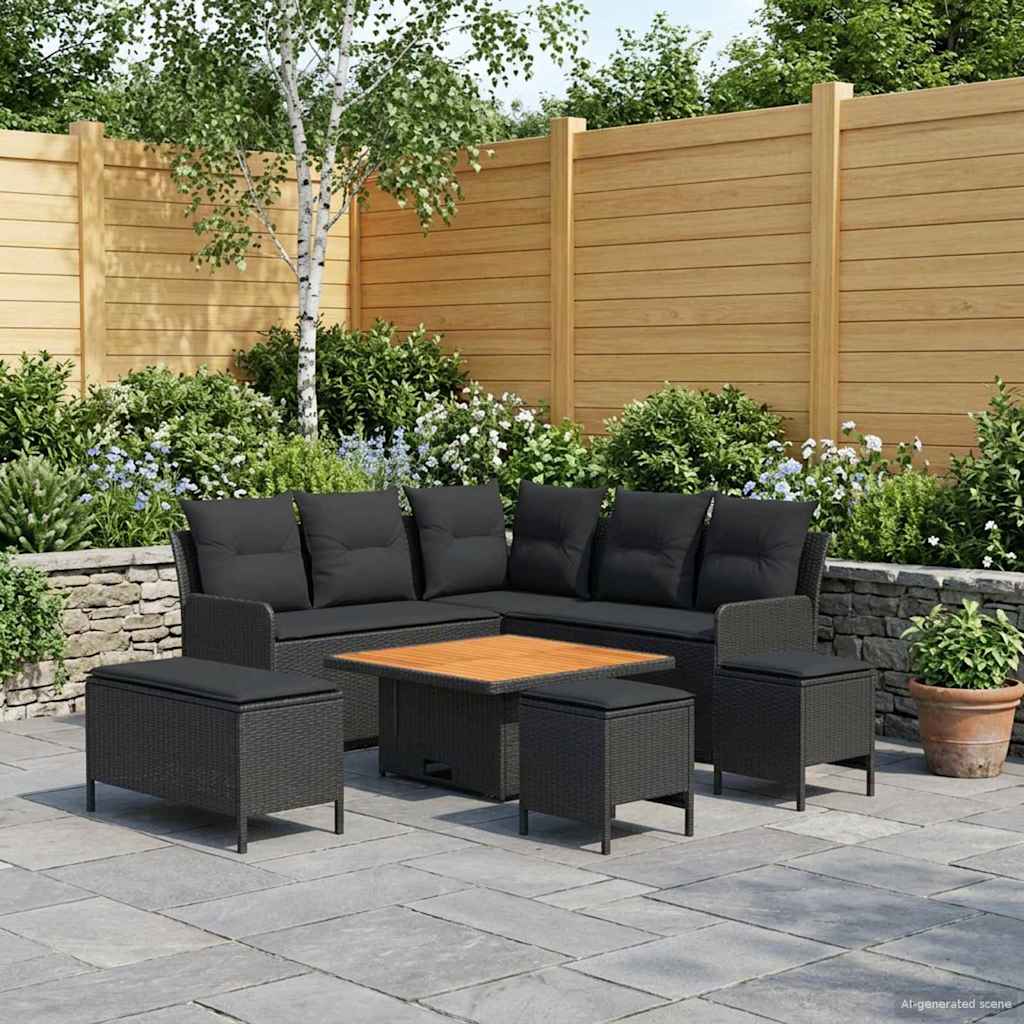 vidaXL Meubelsets met kussen 4 pcs Zwart PE Rattan