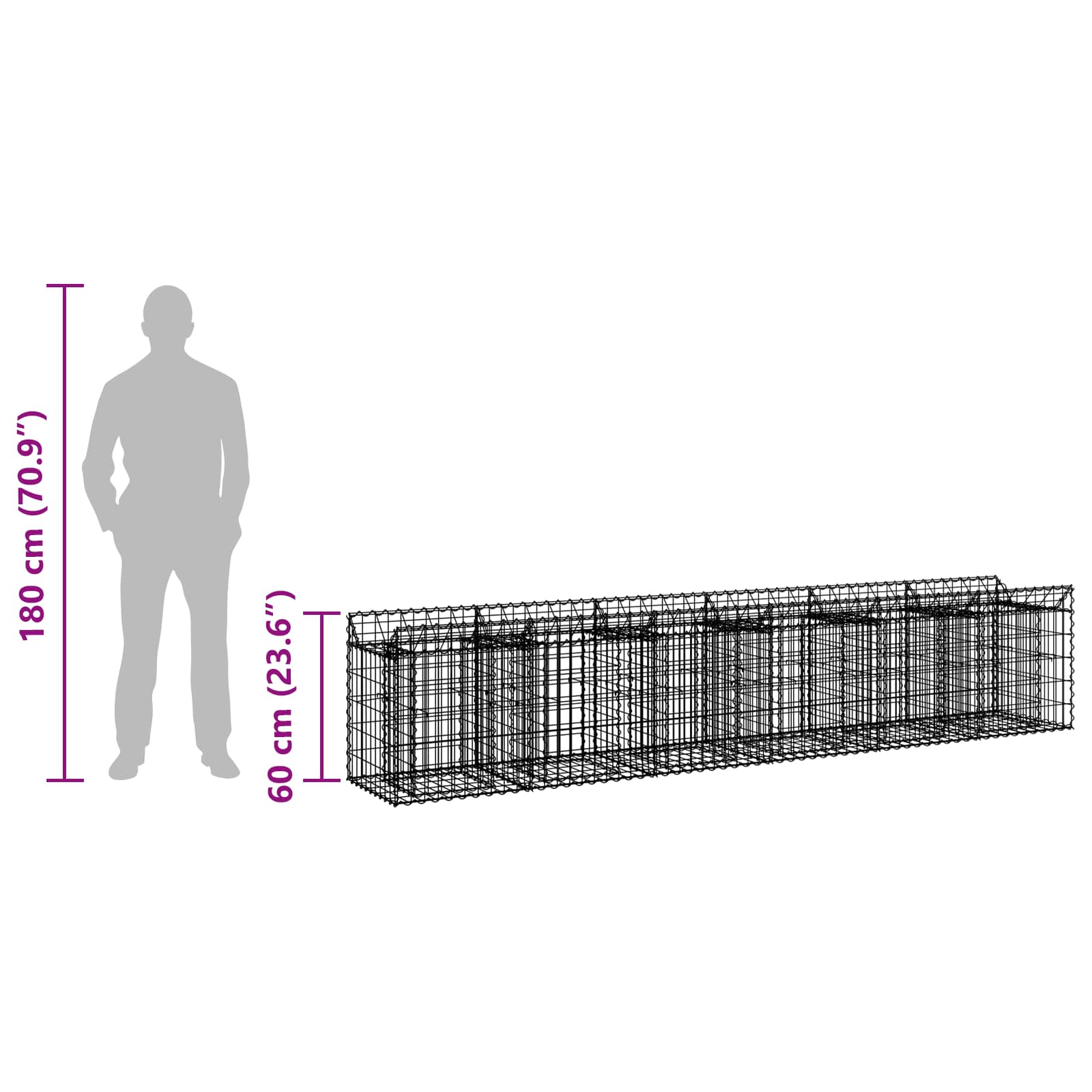 vidaXL Gabion Verhoogd Bed 2 pcs Zilver 300 x 50 x 60 cm