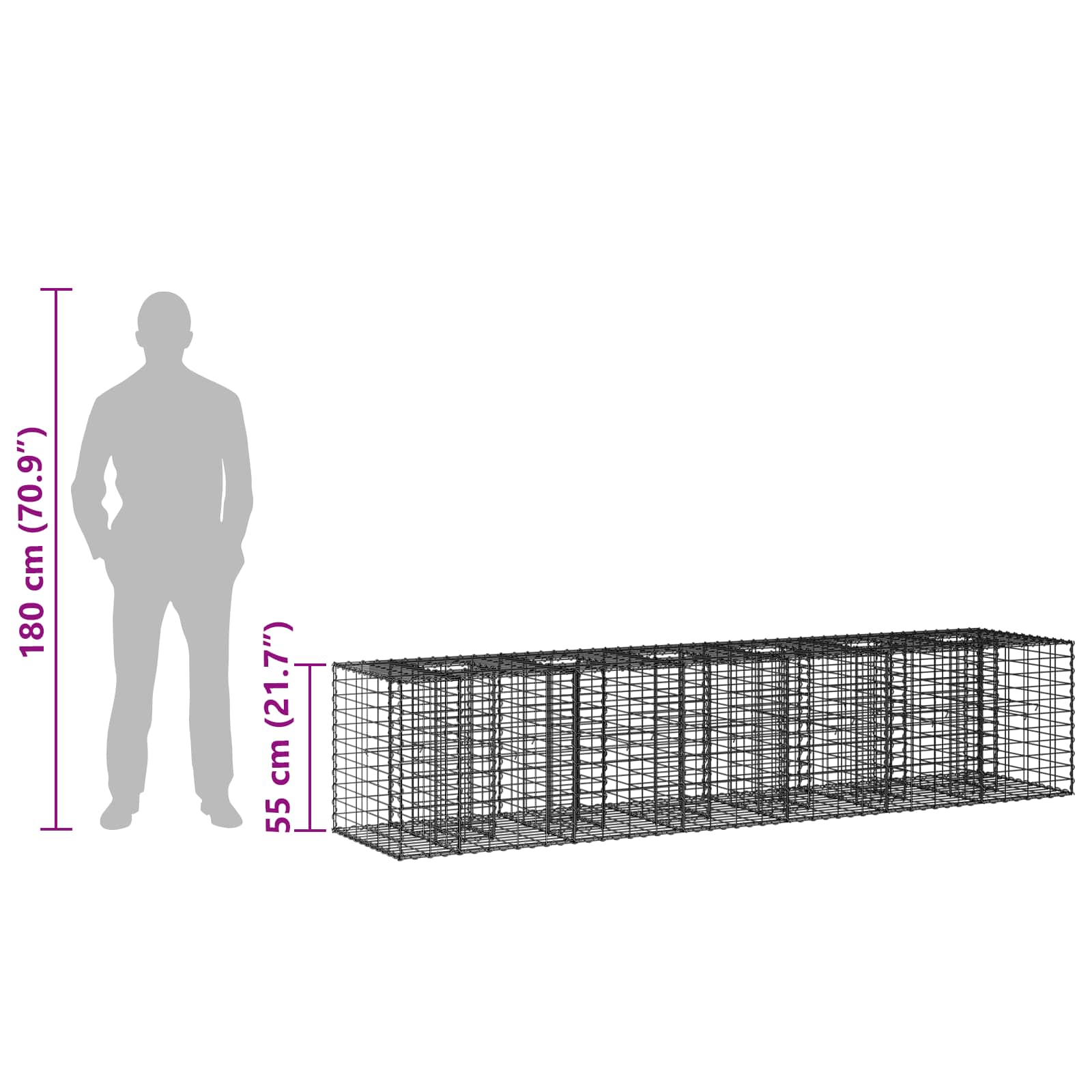 vidaXL Gabion Verhoogd Bed 2 pcs Zilver 260 x 60 x 55 cm