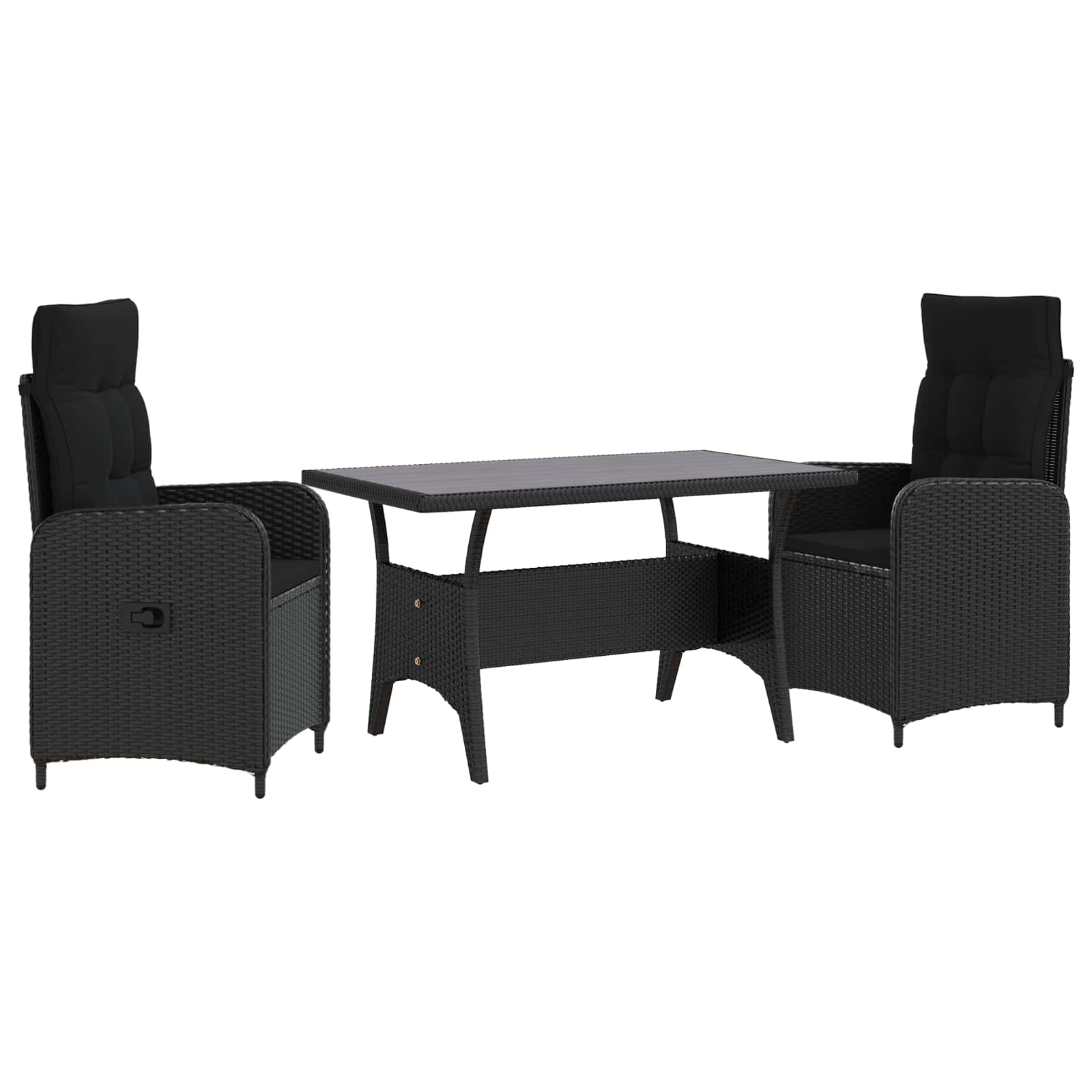 vidaXL Buiten eettafelset 3 pcs Zwart poly rattan