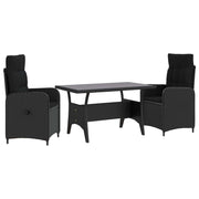 vidaXL Buiten eettafelset 3 pcs Zwart poly rattan